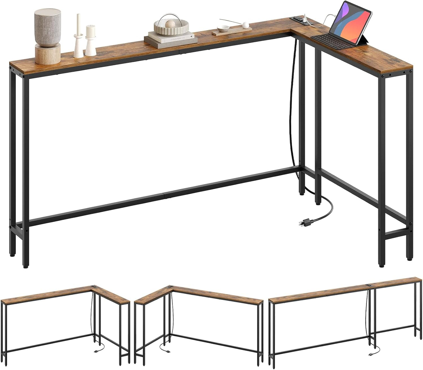 Narrow Console Table with Outlets for Living Room and Hallway