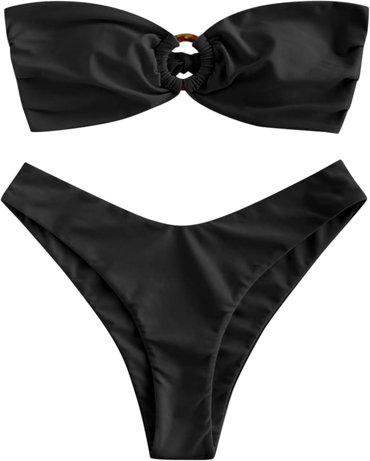 ZAFUL Women's Bandeau Bikini O Ring Strapless High Cut Swimsuit