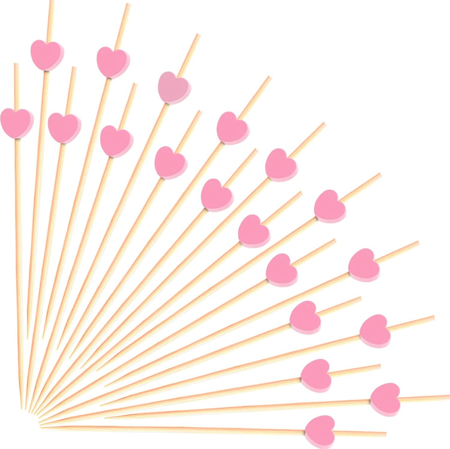 100 Pink Heart Bamboo Cocktail Picks - Ideal Party Decor