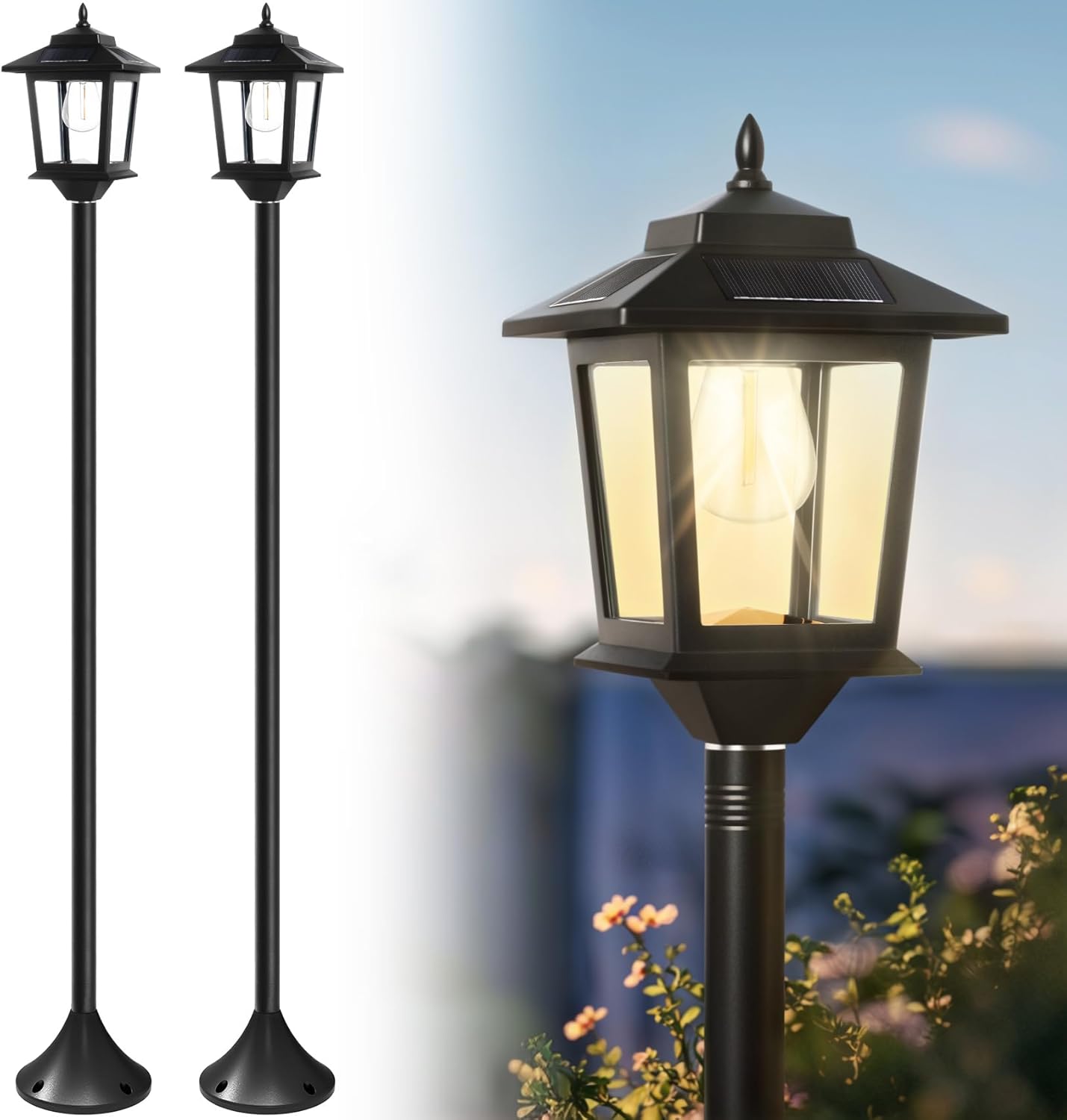 PASAMIC 63in Solar Lamp Post 2Pack for Outdoor Lighting Needs