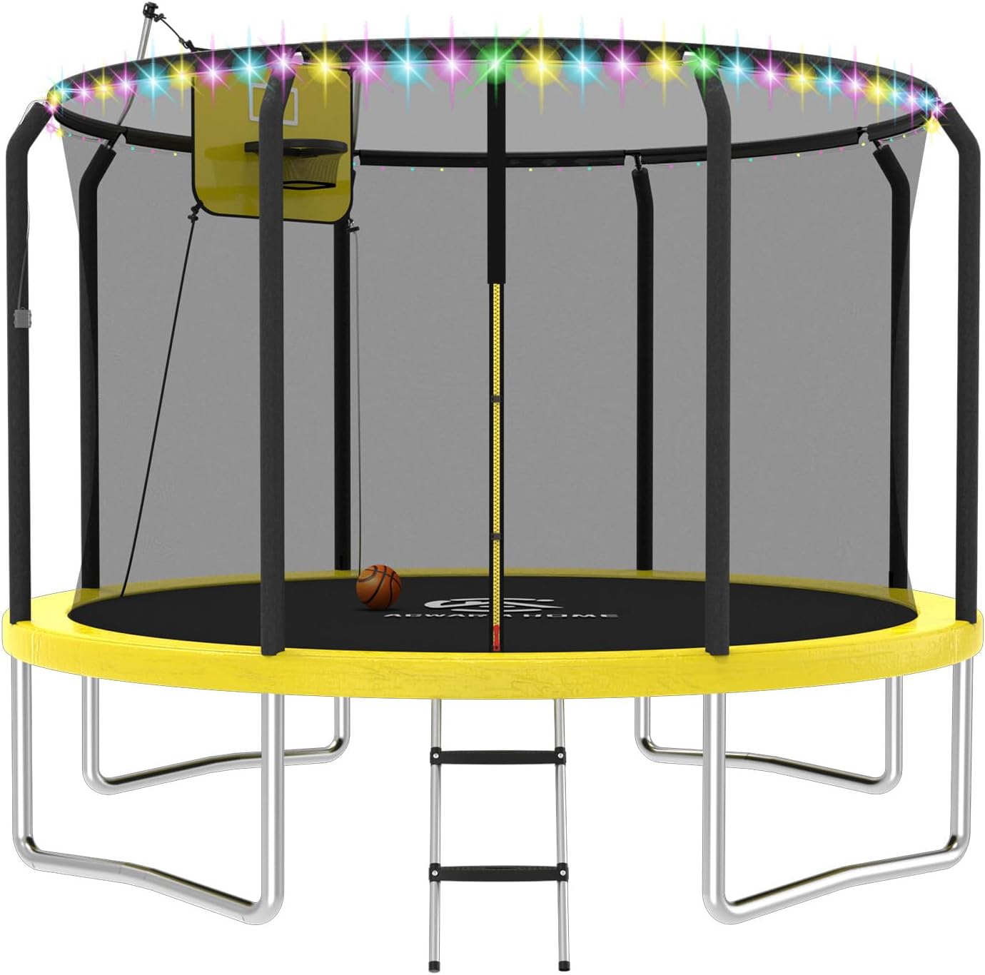 Outdoor Trampoline with Basketball Hoop and LED Lights for Fun