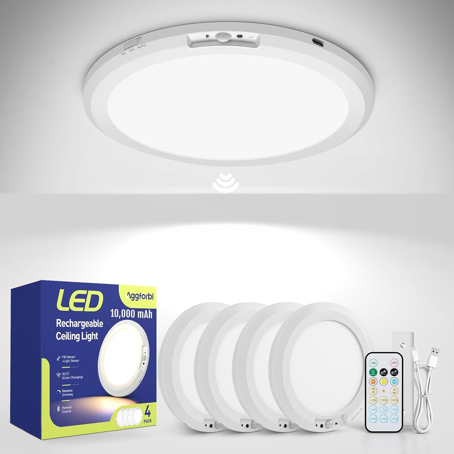 Rechargeable Motion Sensor Ceiling Light with Remote Control