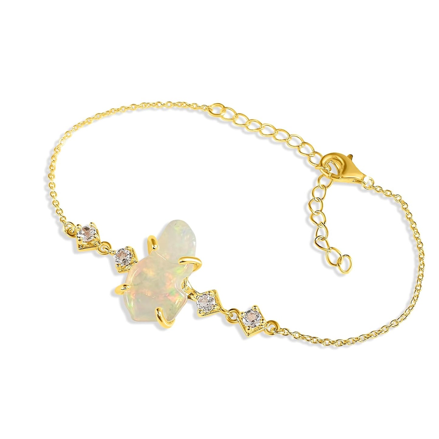 Raw Fire Opal Chain Bracelet - Unique October Birthstone Gift