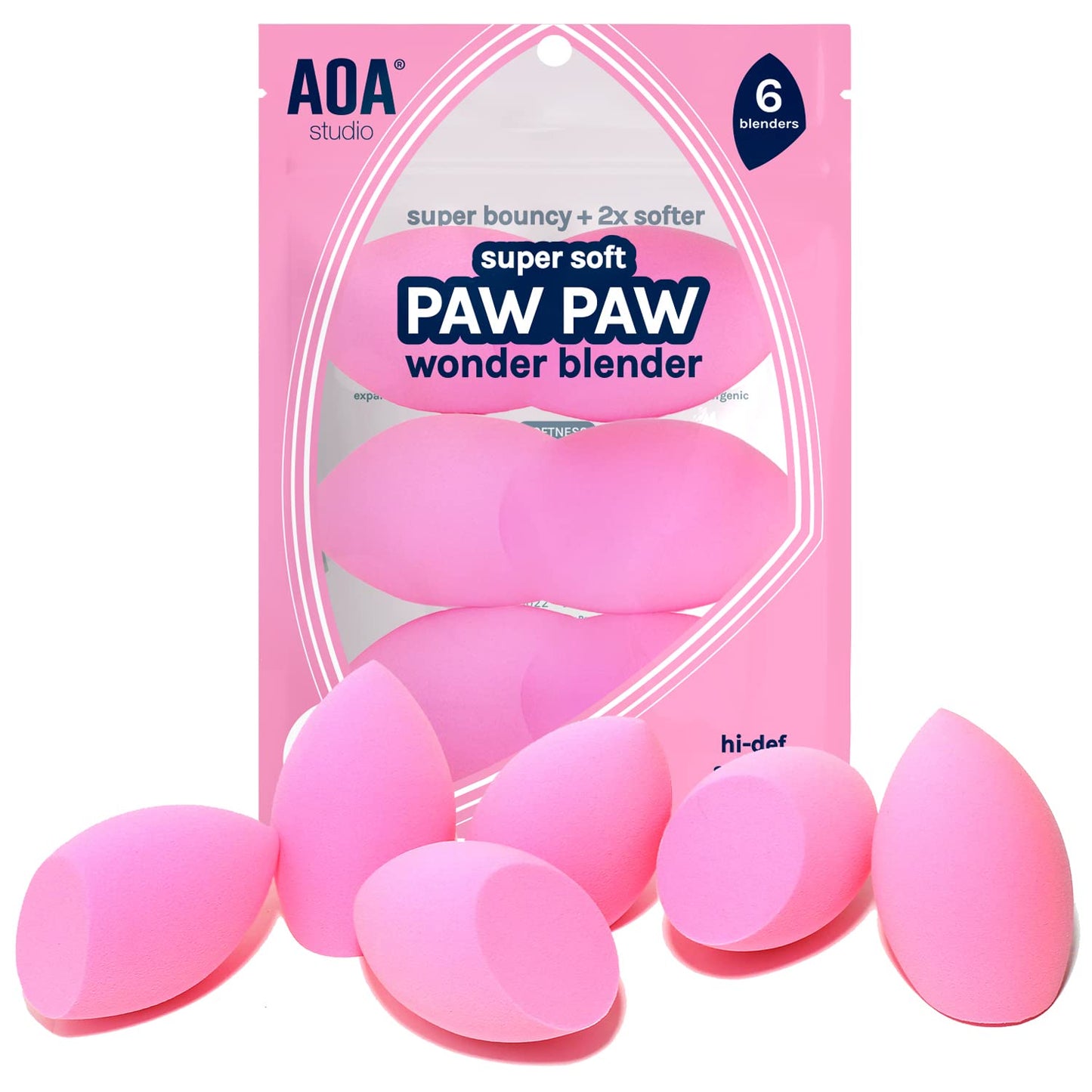 6-Piece AOA Studio Makeup Sponge Set: Latex-Free, High-Definition & Super Soft