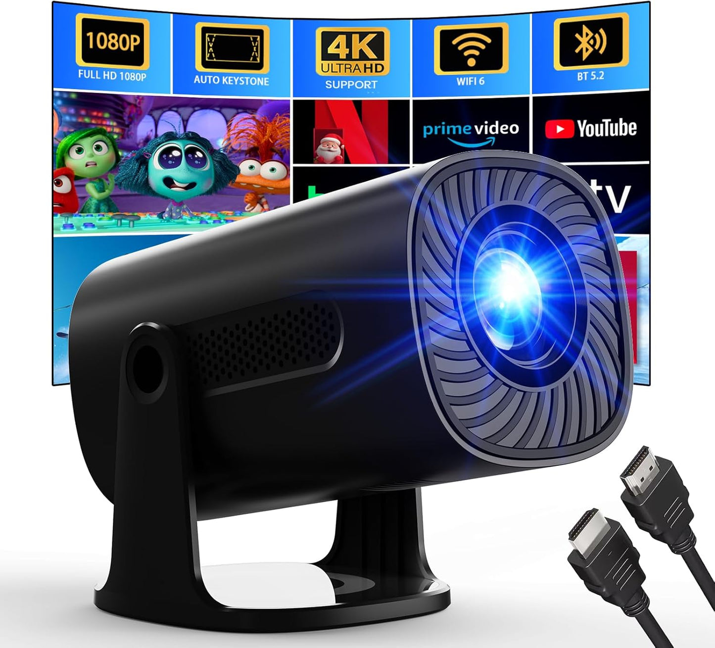 AGIMA Mini Projector: 1080P Native 4K, WiFi, Bluetooth