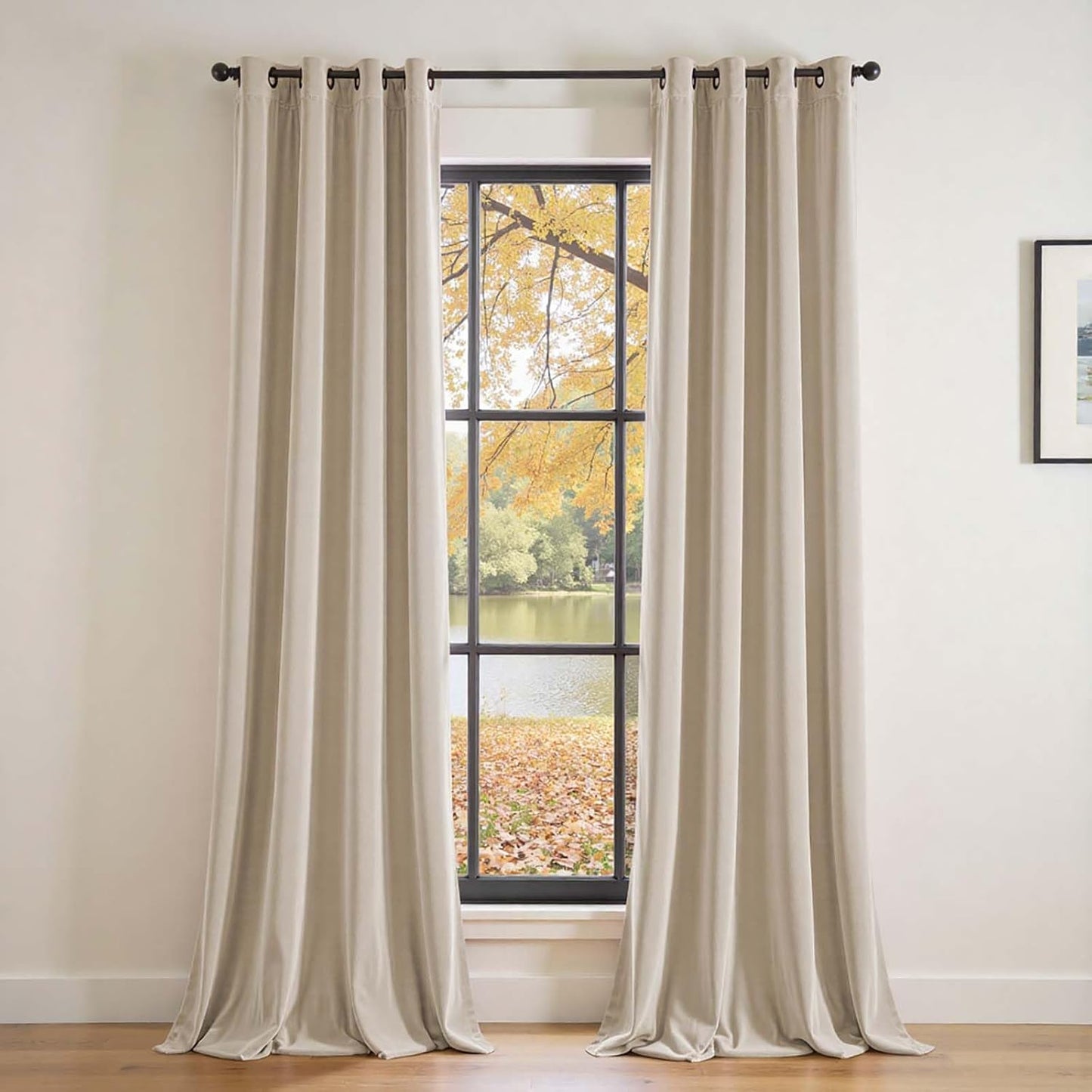 Lazzzy Velvet Curtains Beige Thermal Insulated 108 inch Drapes