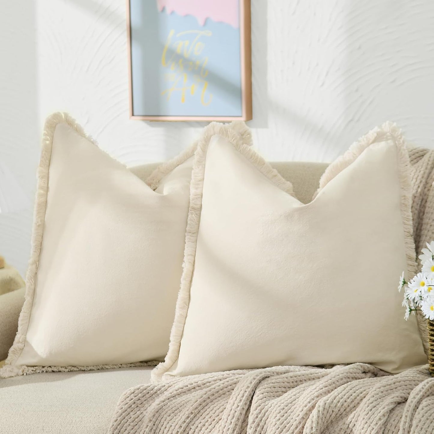 Chic Cotton Euro Shams 26x26 Pillow Covers with Fringe Design