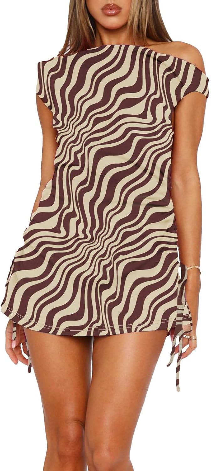 Women's Summer Bodycon Dresses One Shoulder Cute Mini Dress