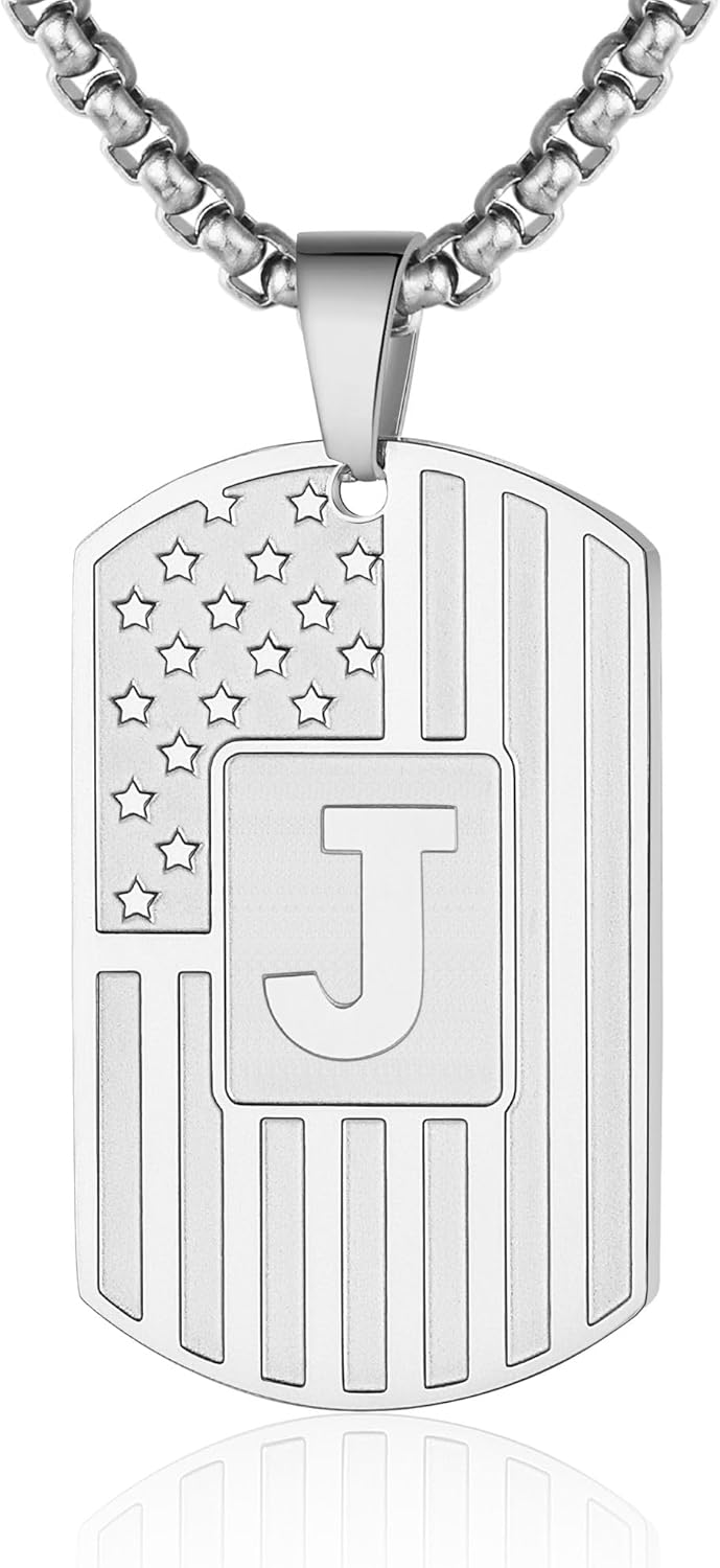 Personalized Patriotic A-Z Dog Tag Necklace by WINFY