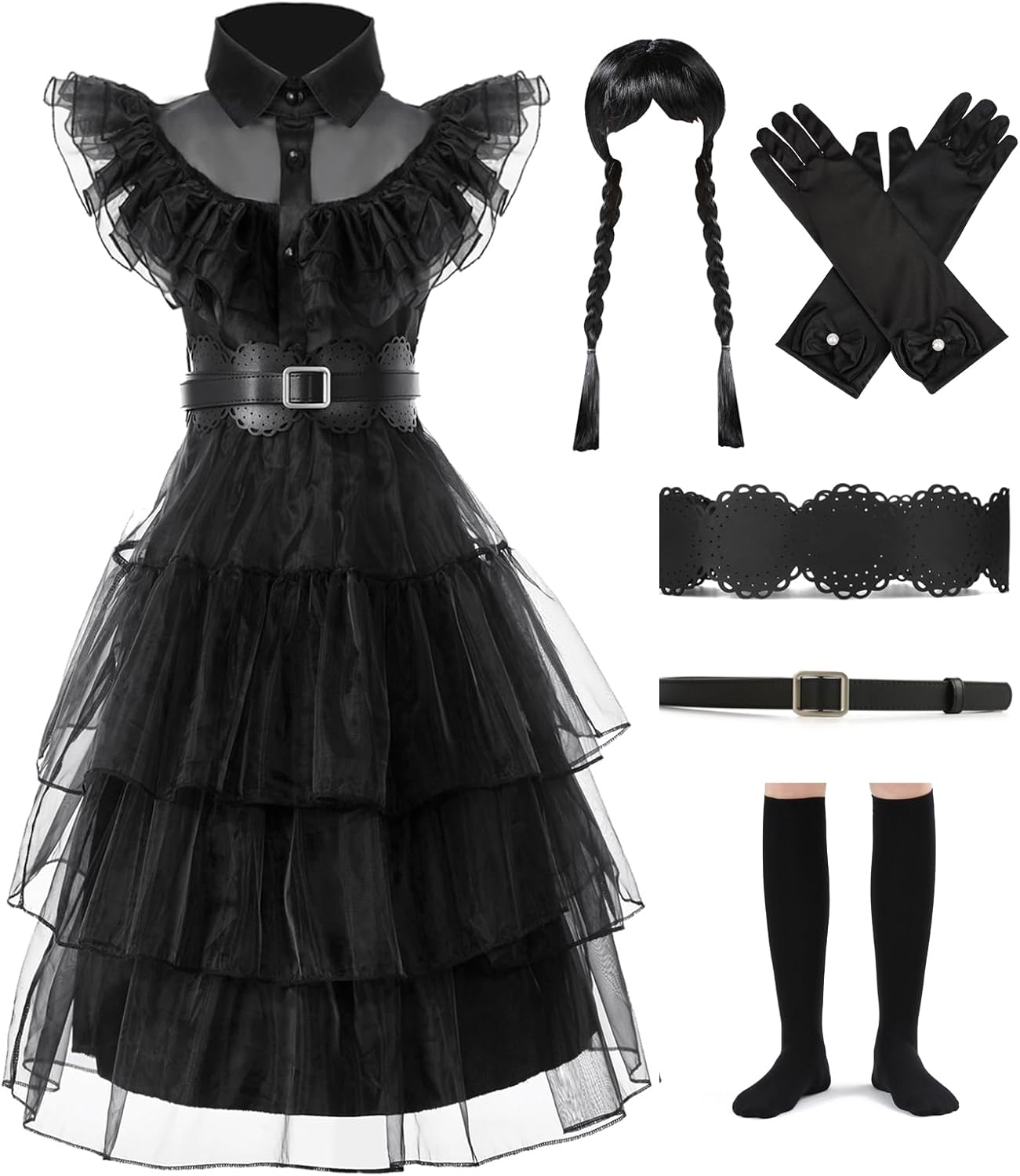 Girls Black Princess Costume Dress for Halloween Cosplay Fun