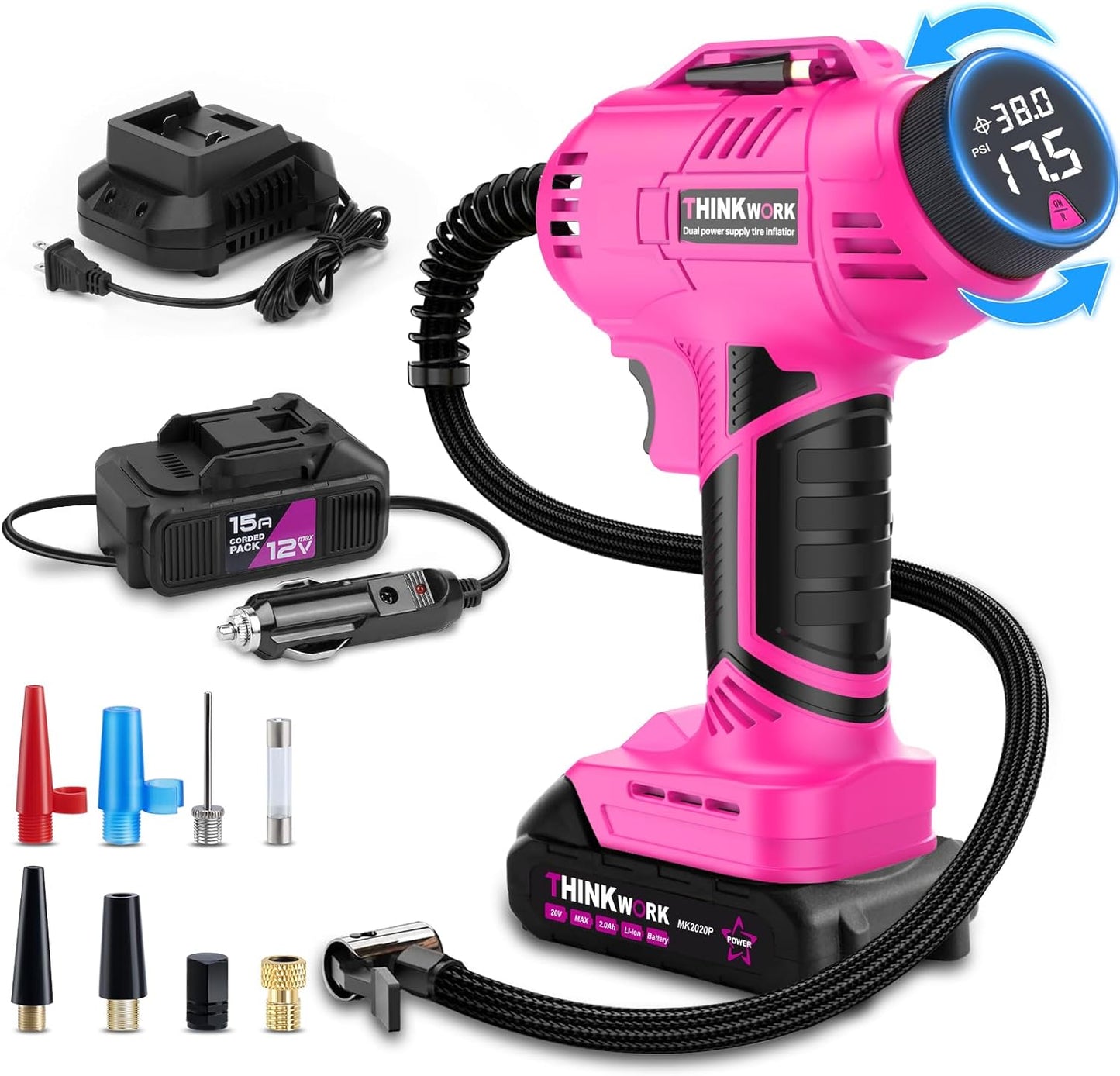 THINKWORK Pink Cordless Tire Inflator - Portable Power!