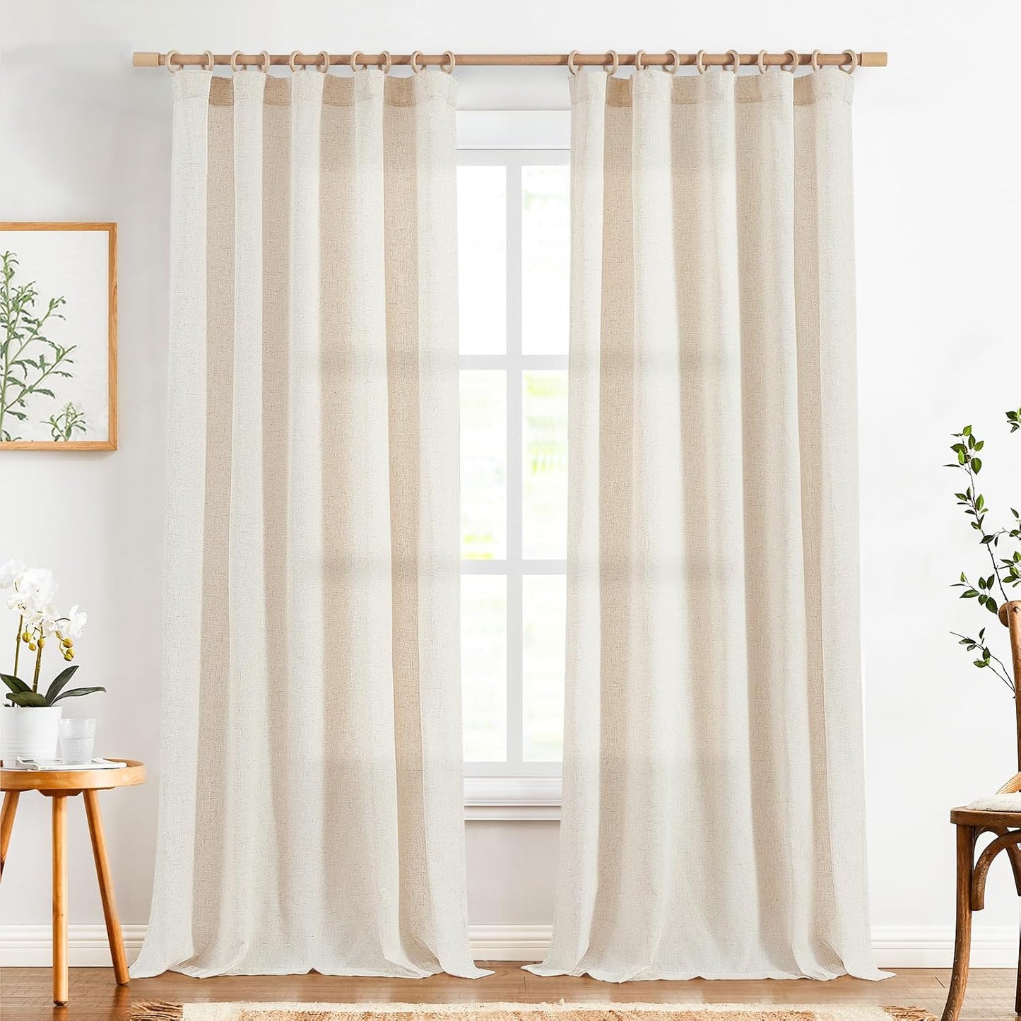 Linen Curtains 96 Inch Length Light Filtering Drapes Set