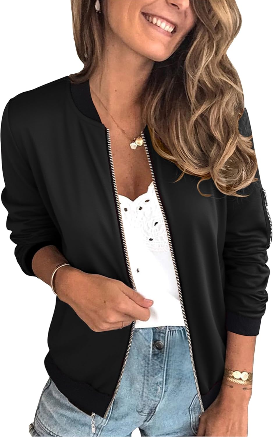Stylish Floral Zip Up Bomber Jacket for Women by ECOWISH