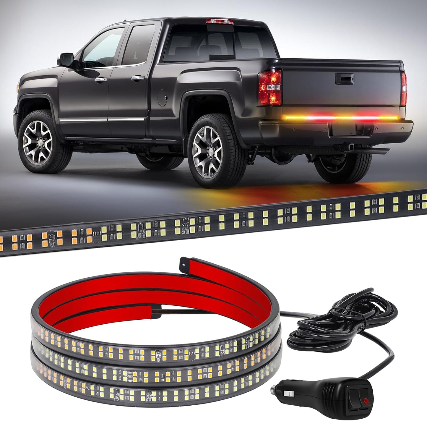 XRIDONSEN 60 inch Amber Red Truck Tailgate Strobe Lights Strip