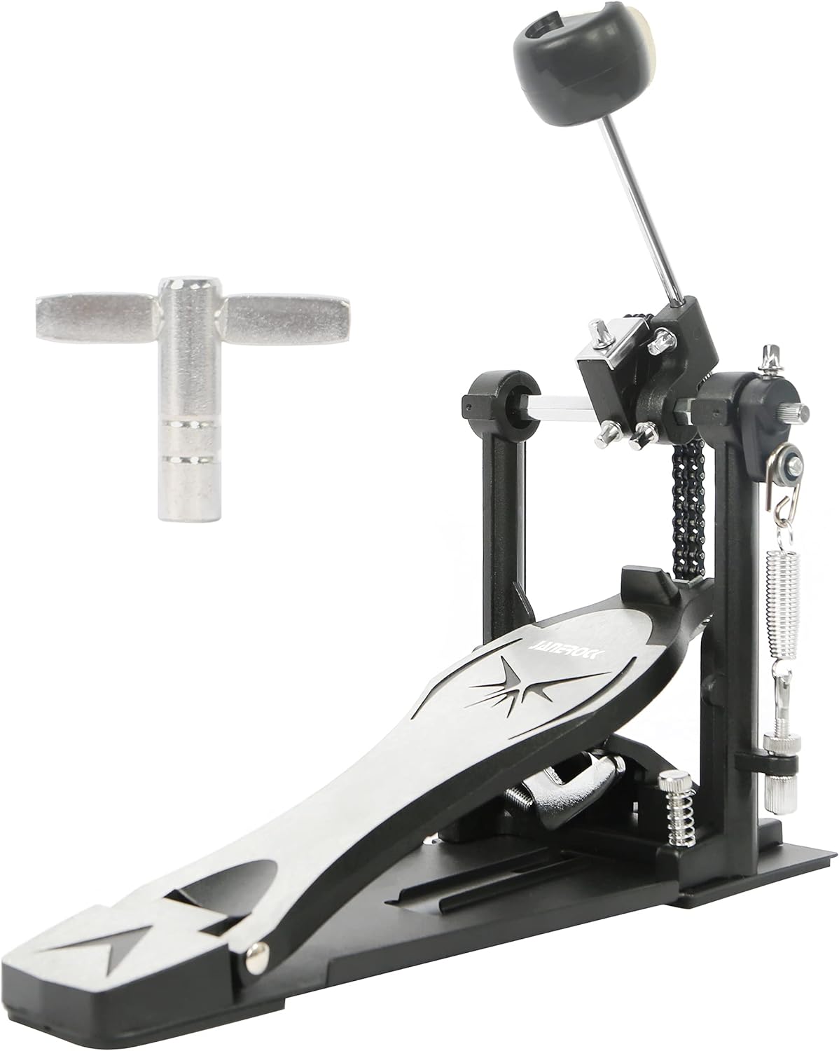 Drum Pedal for Bass Drum with Double Chain Design and Hammer