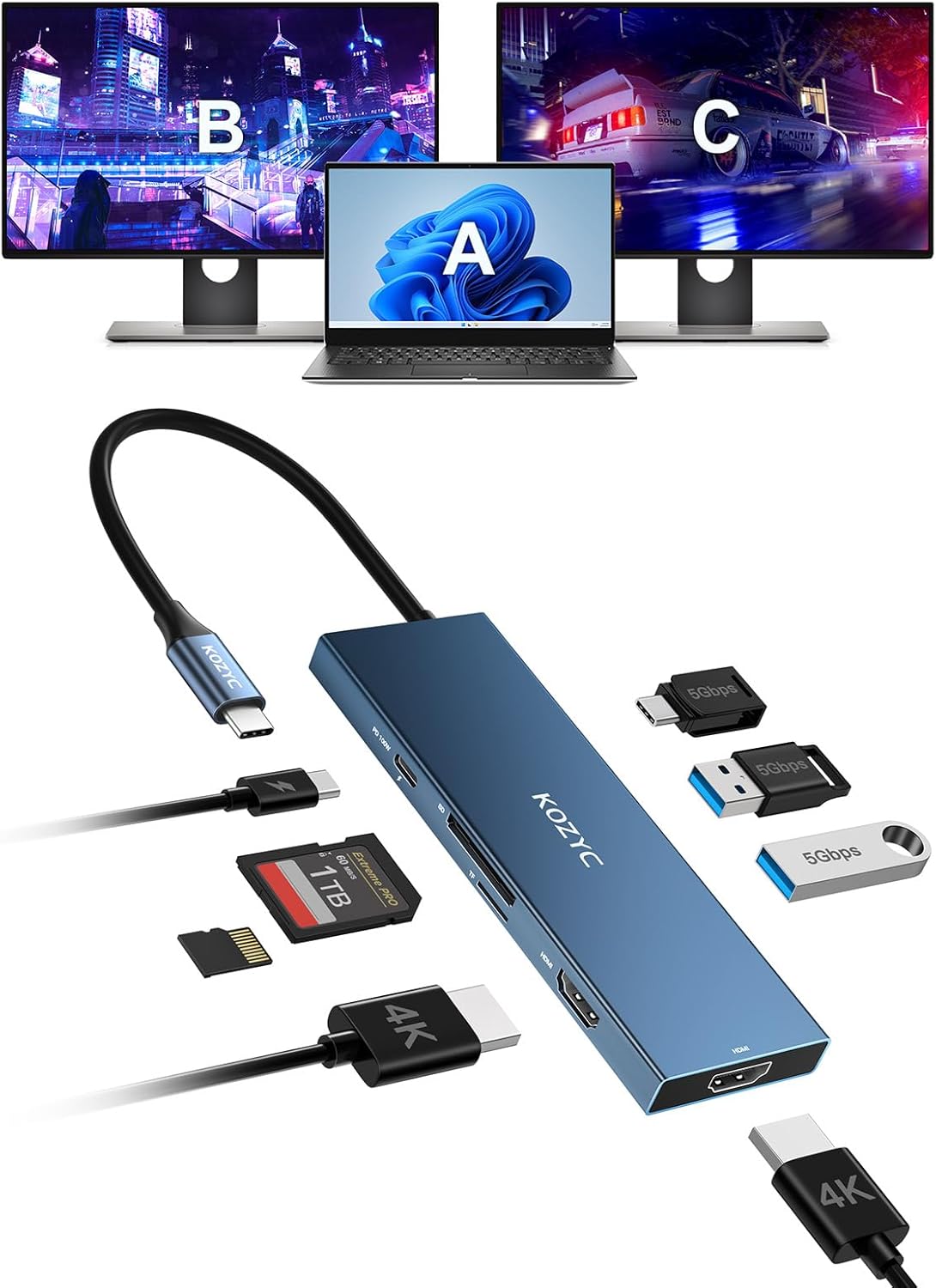 USB C Docking Station with Dual HDMI 4K@60Hz for Laptops