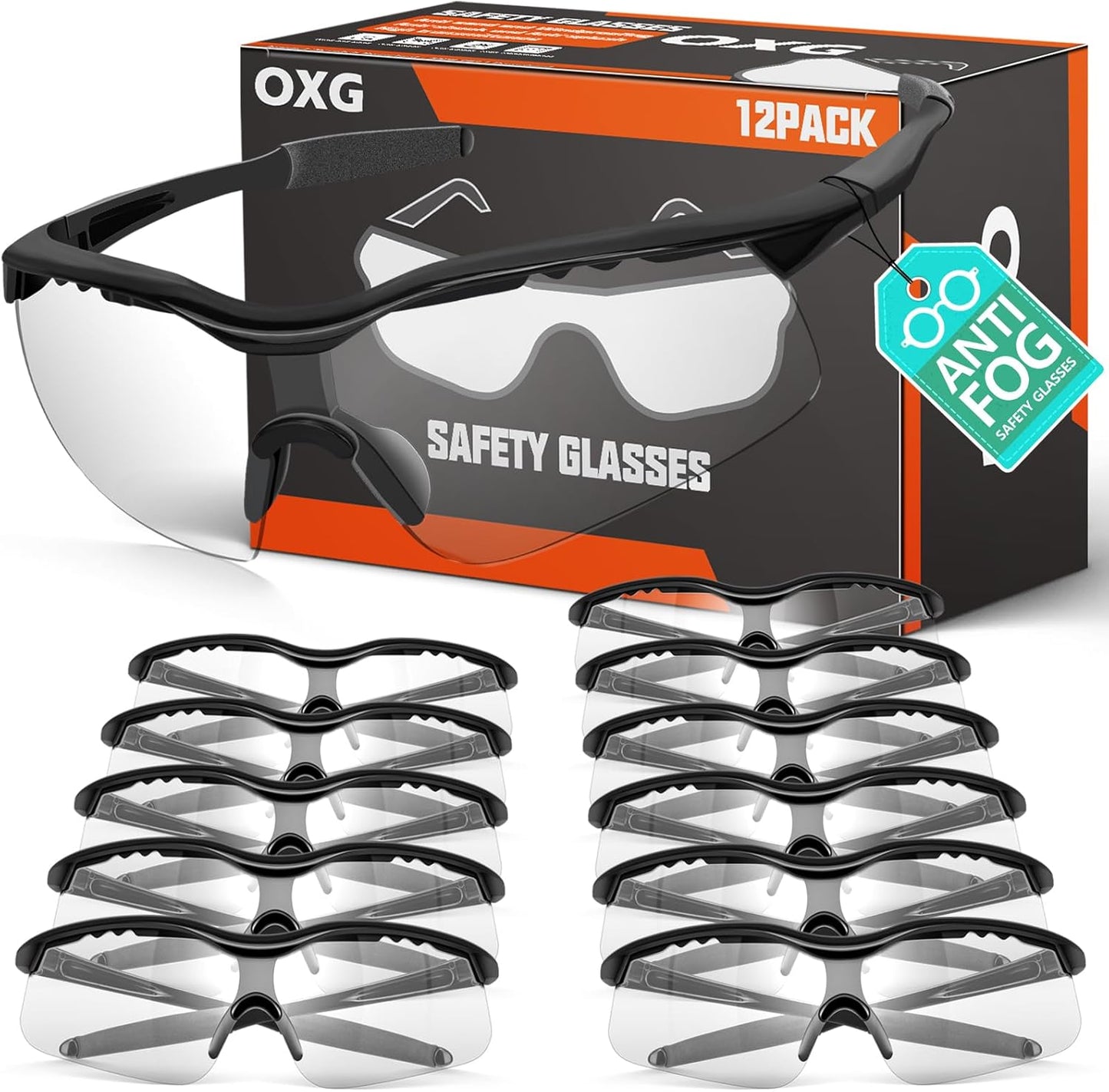OXG 12 Pack Anti Fog Safety Glasses for Reliable Eye Protection