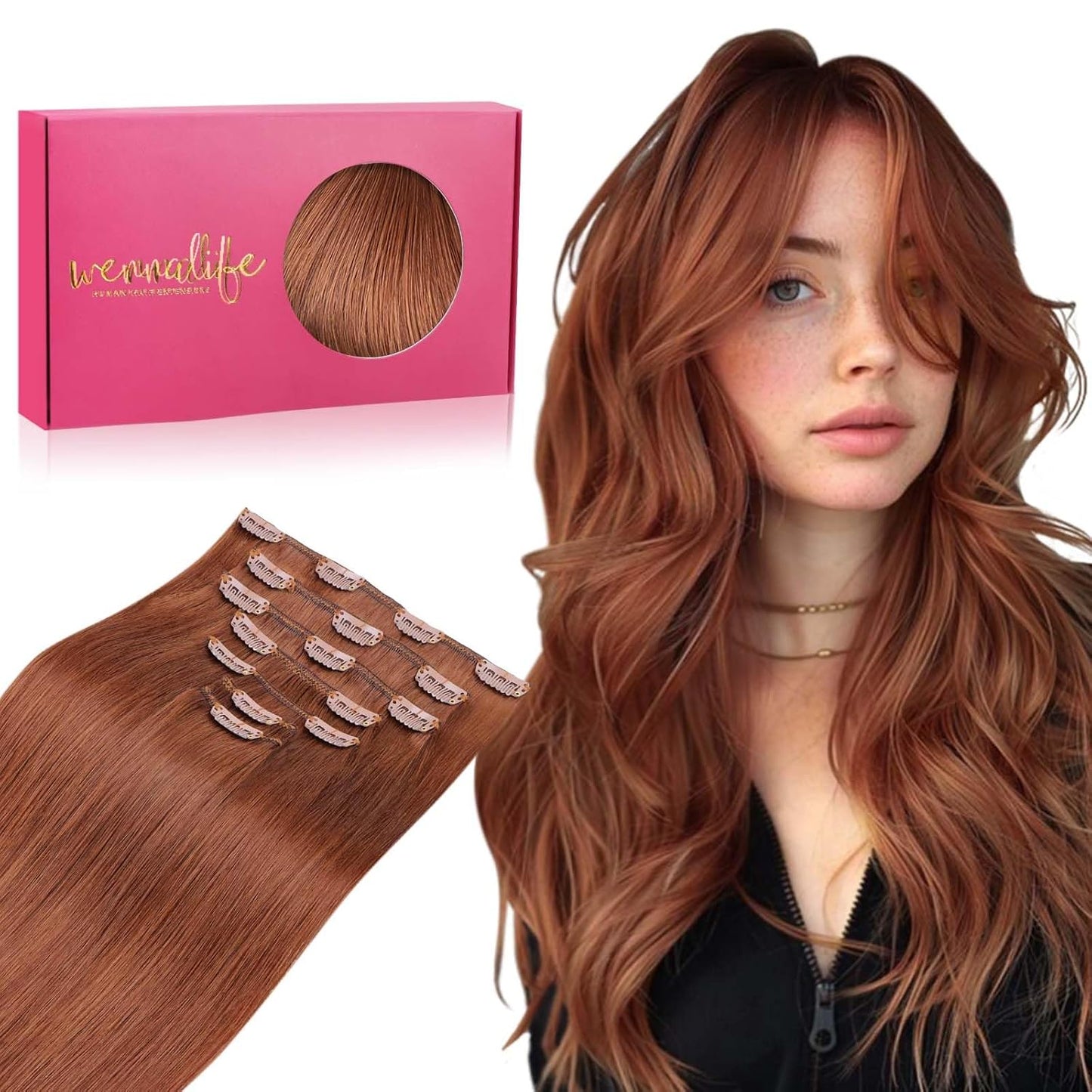 WENNALIFE Clip in Hair Extensions - 18 Inch Real Human Hair