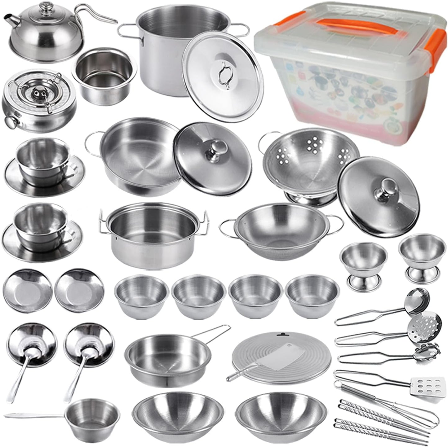 Mini Size Kids Kitchen Pretend Play Toys with Stainless Steel Cookware