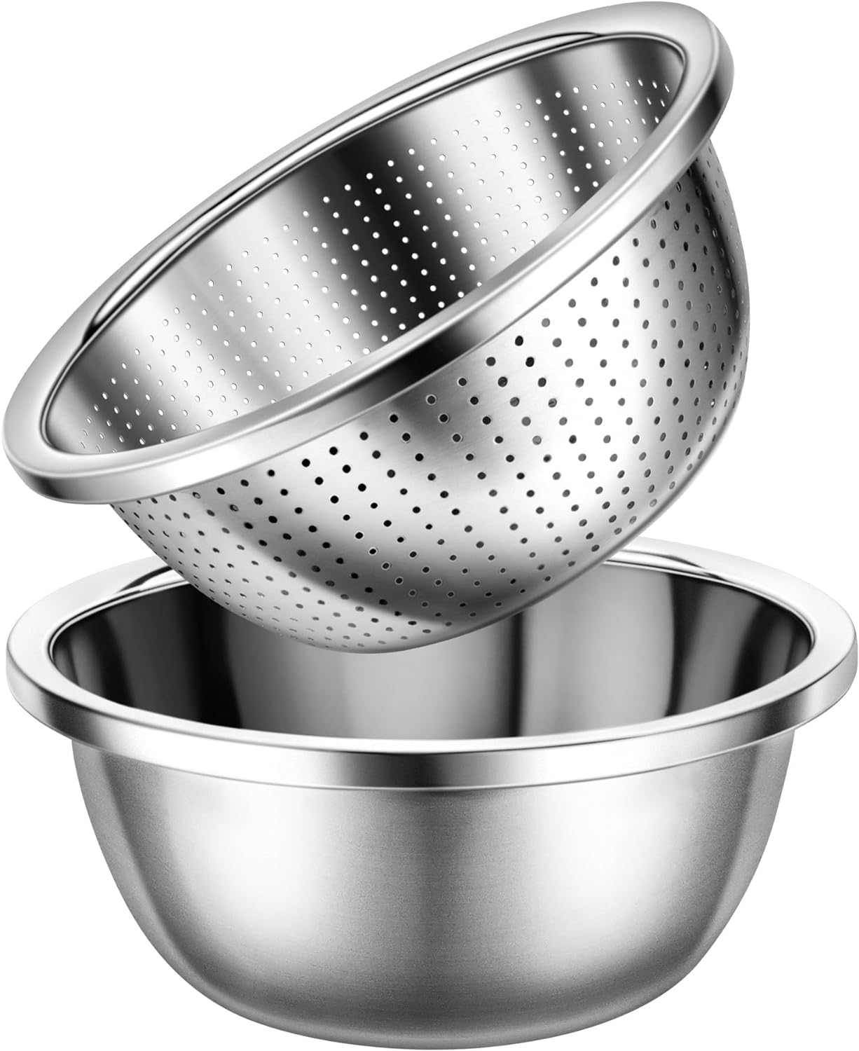 Gulex Stainless Steel Colander Set - 3-Quart Strainer for Kitchen, Dishwasher Safe