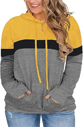 Plus Size Color Block Hoodies for Women - Stylish Comfort