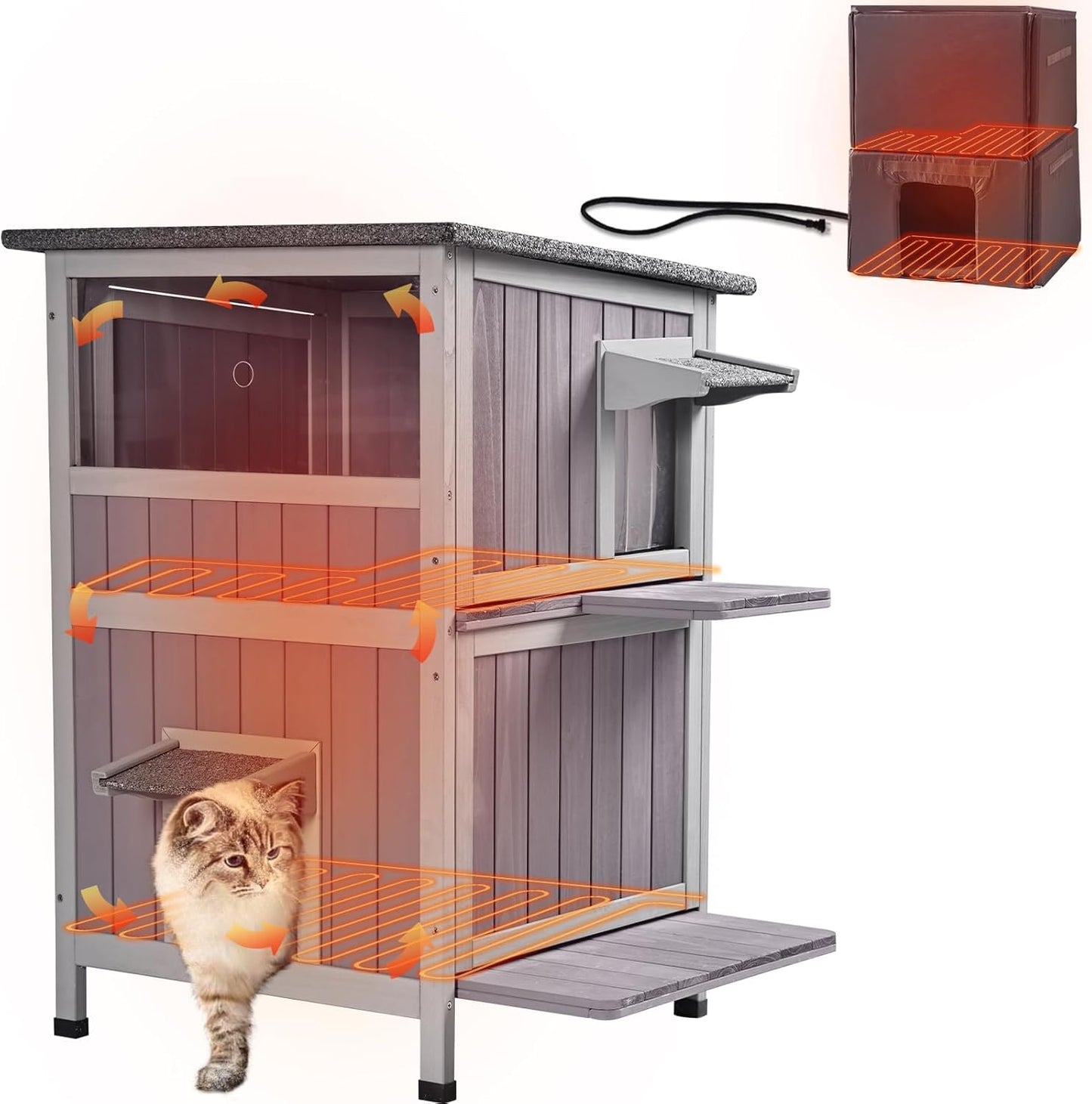 GUTINNEEN Heated Outdoor Cat House for Winter with Insulation
