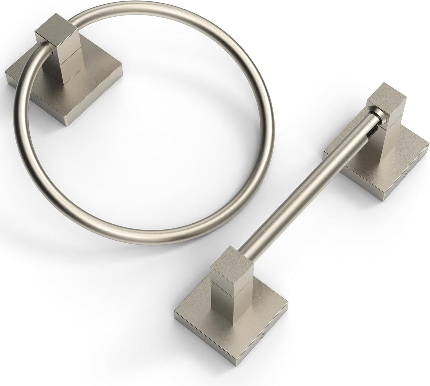 Brushed Nickel Toilet Paper Holder and Towel Ring Set 2 Pieces