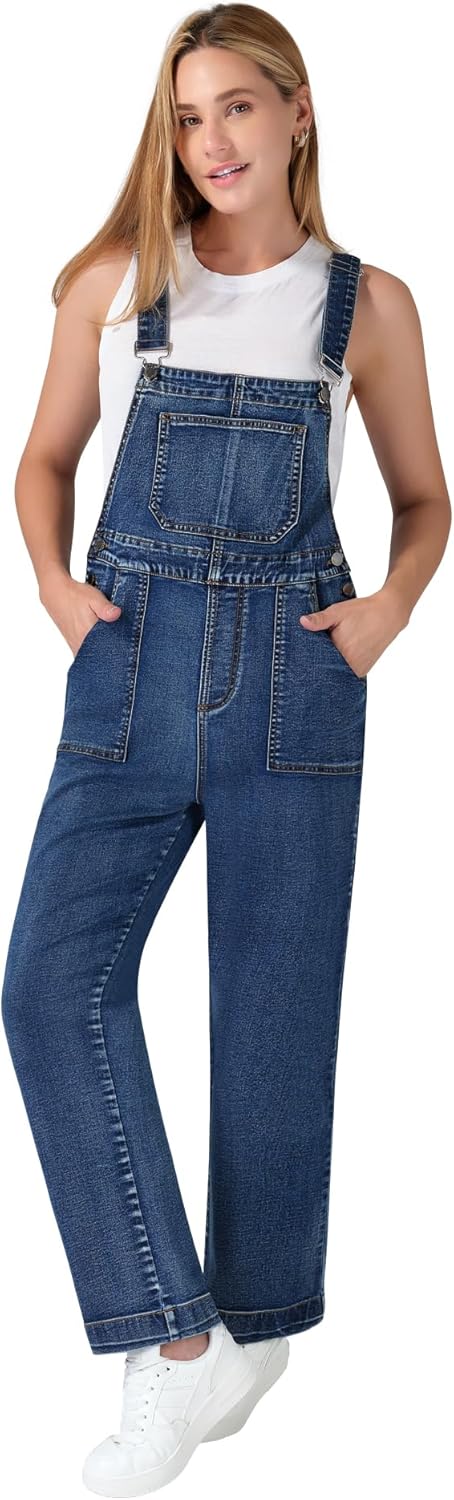 Roswear Denim Overalls for Women - Adjustable Stretchy Bibs