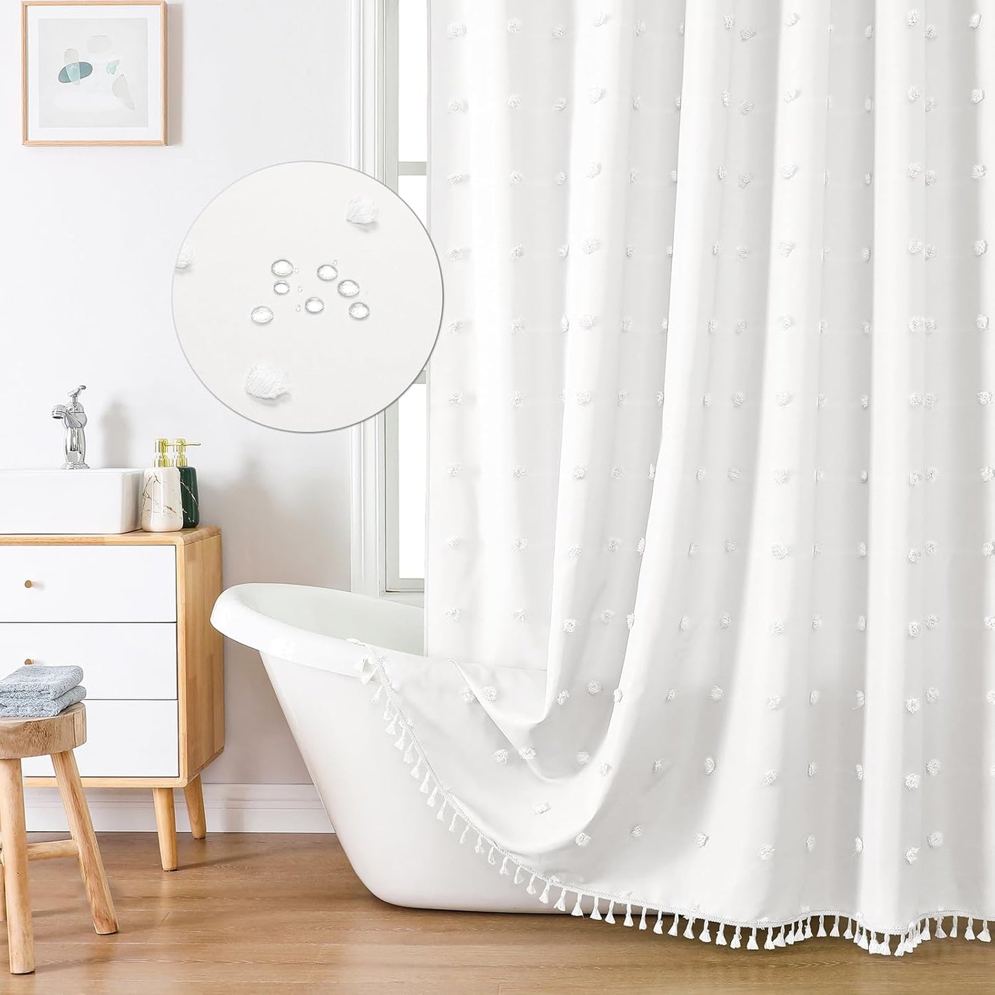 Rustic Boho Shower Curtain - Tufted Floral Puffs