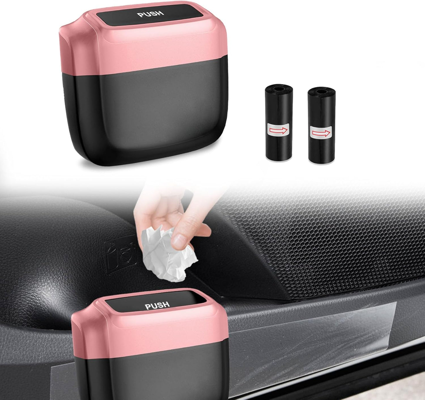 Leakproof Mini Car Trash Can with Lid & Bags