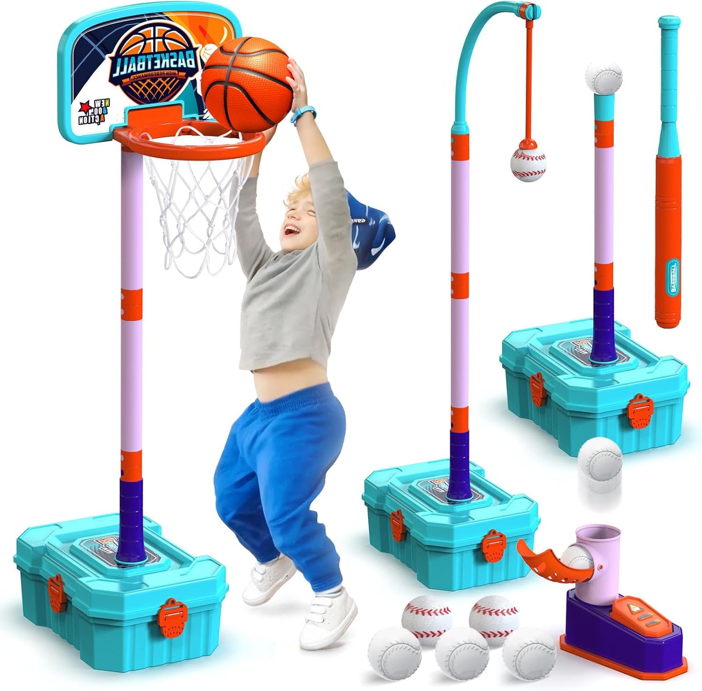 2-in-1 Kids Hoop & T-Ball Set - Adjustable Fun!