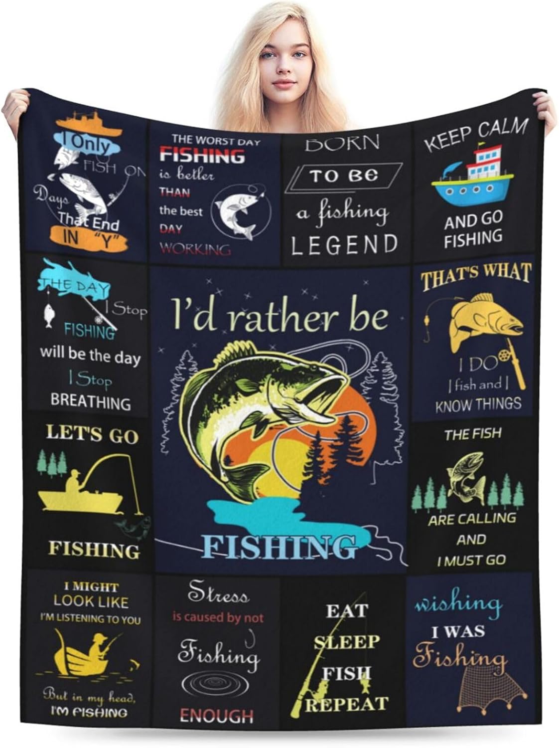 Men's Funny Fishing Blanket - Unique Gift 50X40