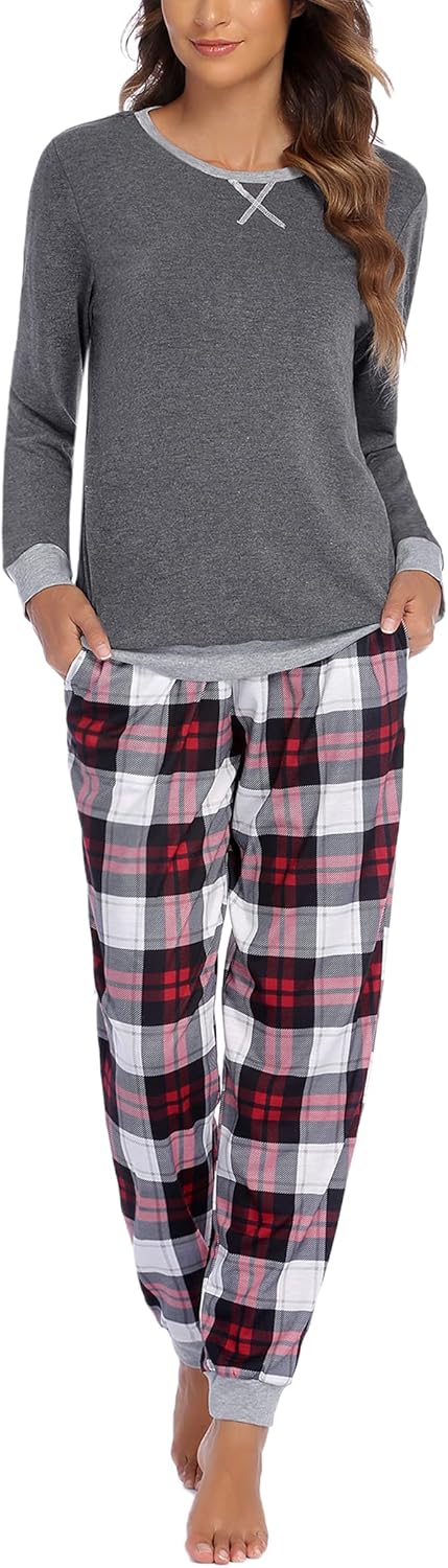 Ekouaer Pajamas for Women Comfy Long Sleeve Jogger Set with Pockets