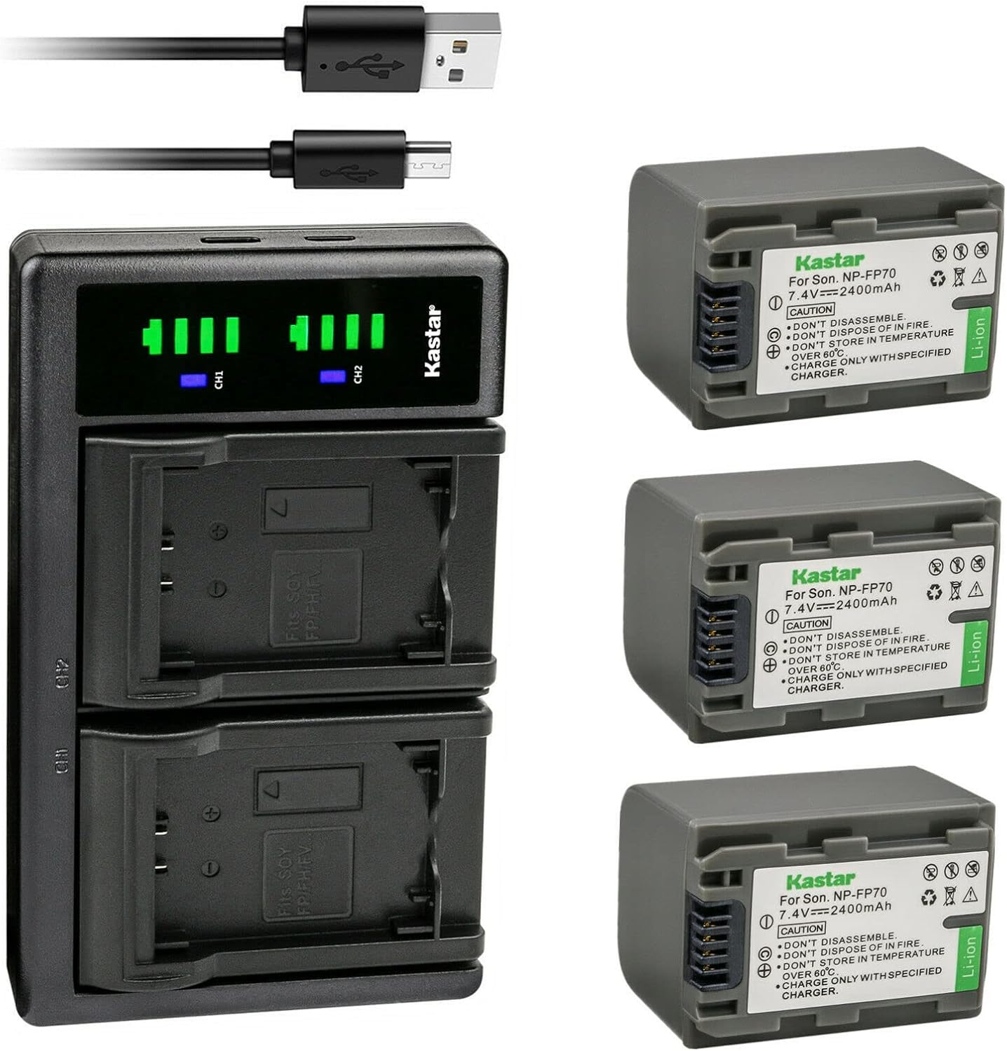 Kastar 3-Pack Battery NP-FP70/FP71 with Dual USB Charger