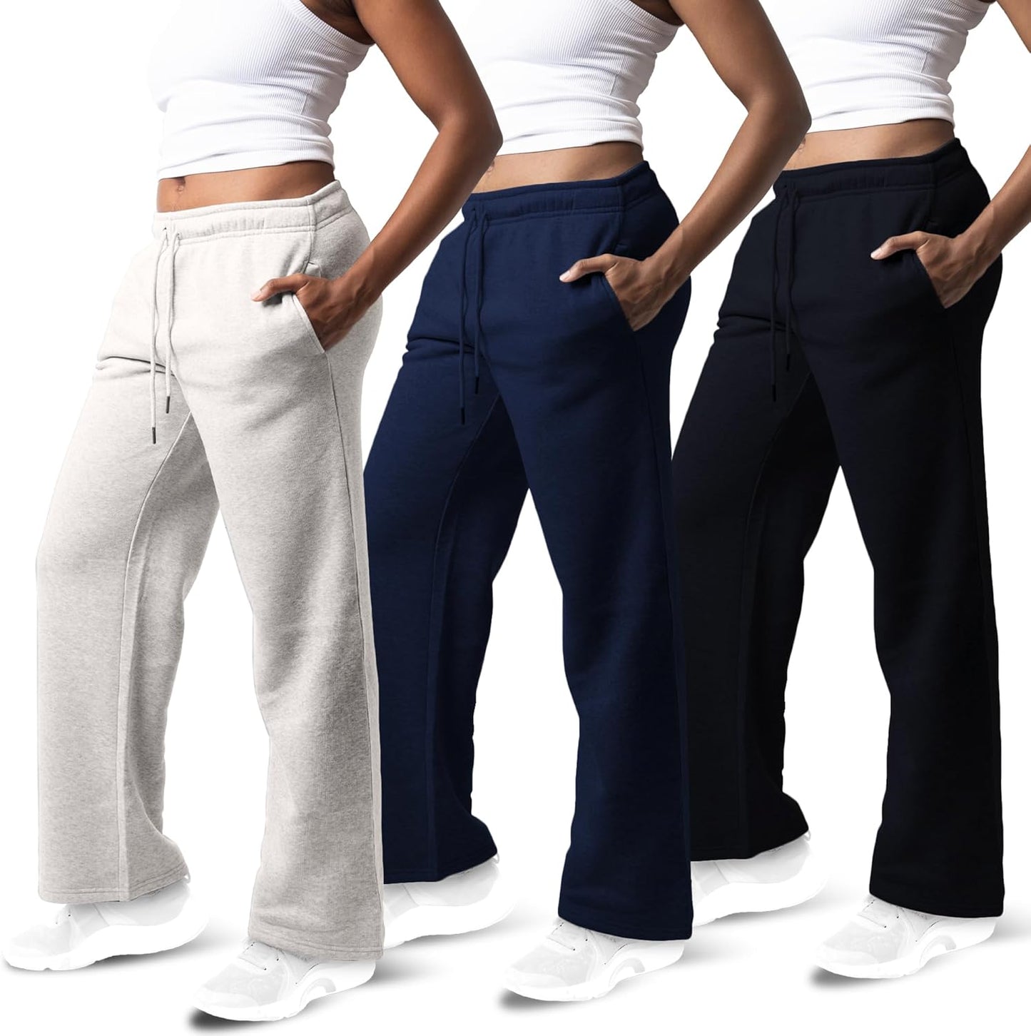 3 Pack Sweatpants Women - Cozy Wide Leg Fleece Pants