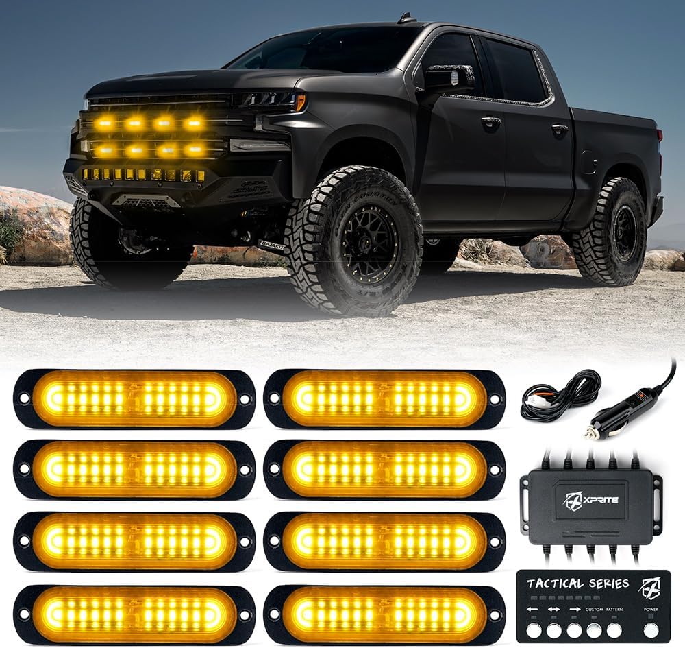 Xprite Amber 12 LED Surface Mount Strobe Lights Kit for Vehicles