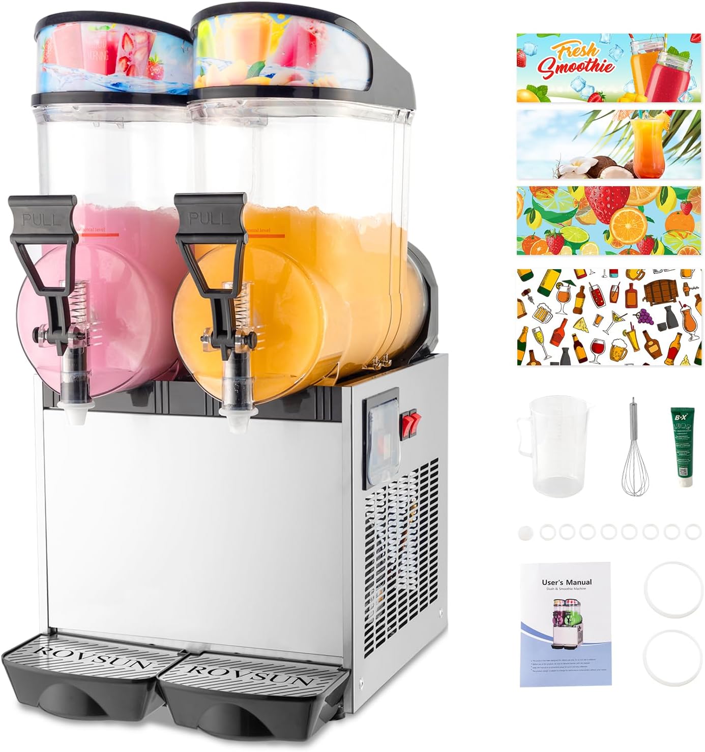 ROVSUN 8 Gal Slushie Maker - Double Tanks, 2 Modes, Stainless Steel - Perfect for Home, Restaurant, Bar!