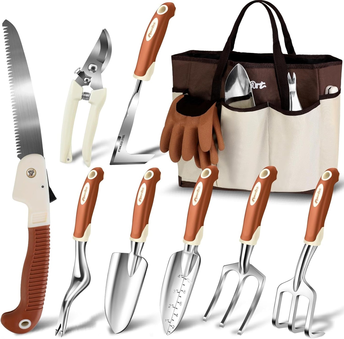 MelonArt Garden Tool Set - 10 Pcs Heavy Duty Gardening Kit