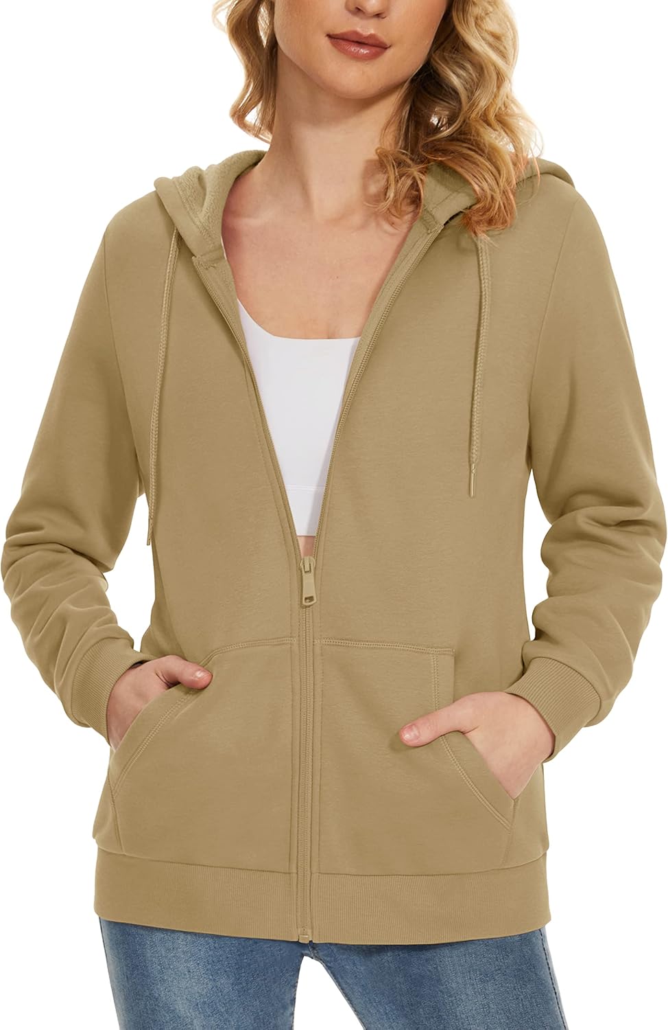 MAGCOMSEN Women's Fleece Lined Zip Up Hoodies for Comfort