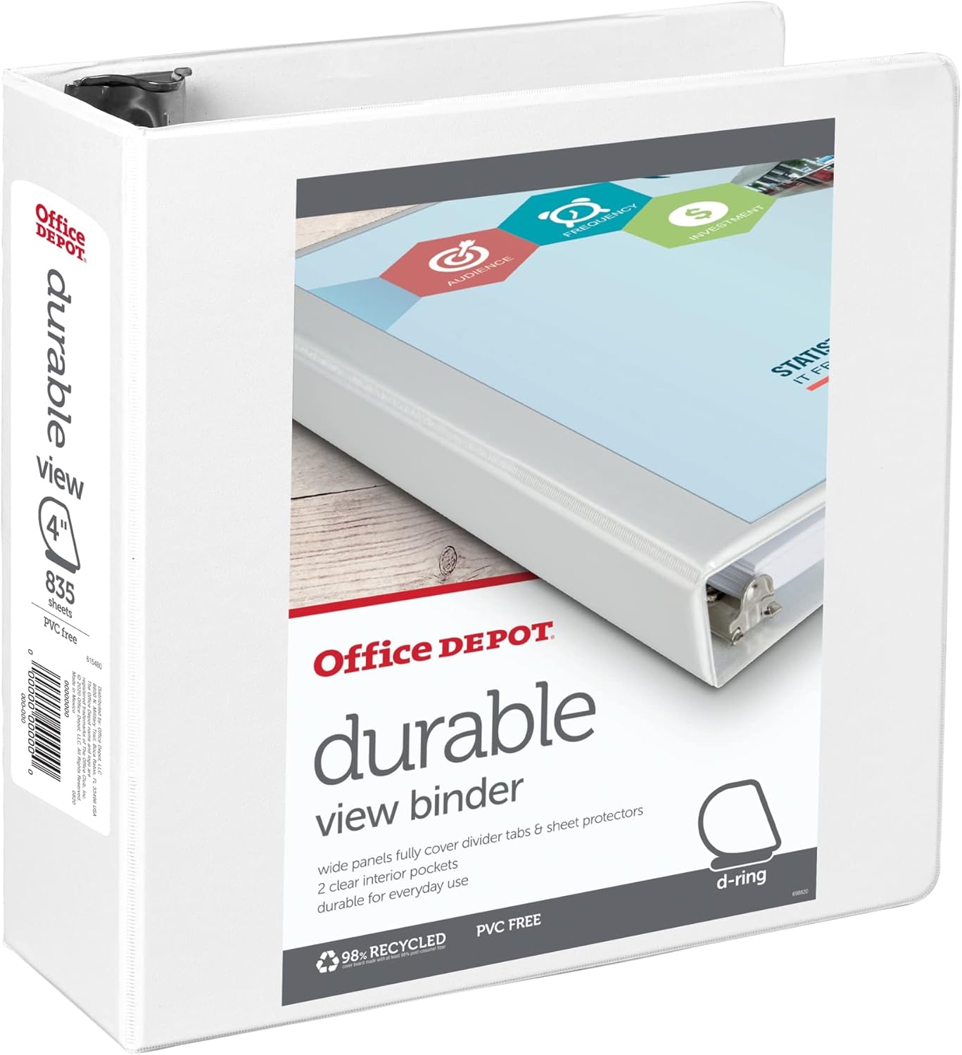 OfficeMax 4 White D-Ring Binder, 59% Recycled