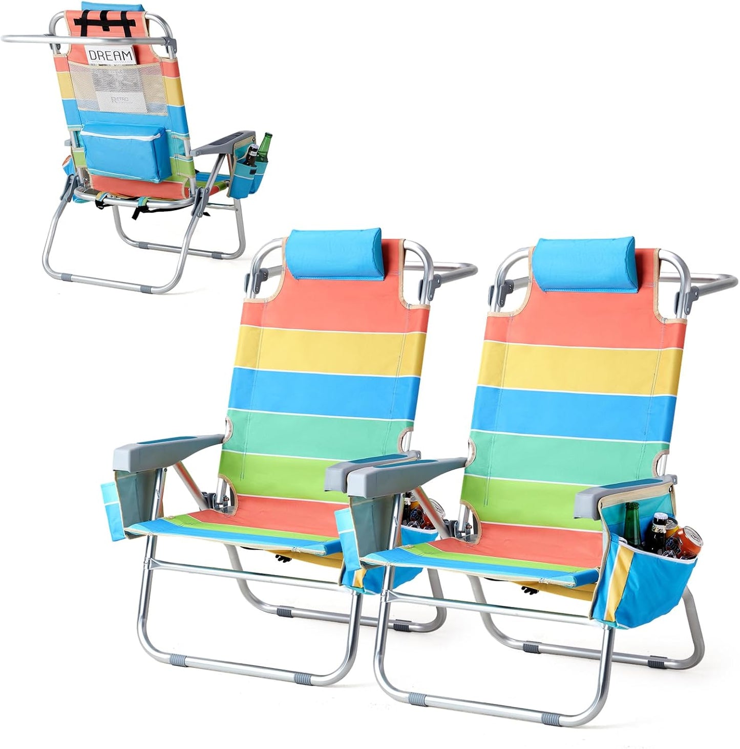VINGLI Backpack Beach Chair 2 Pack with 5-Position Comfort