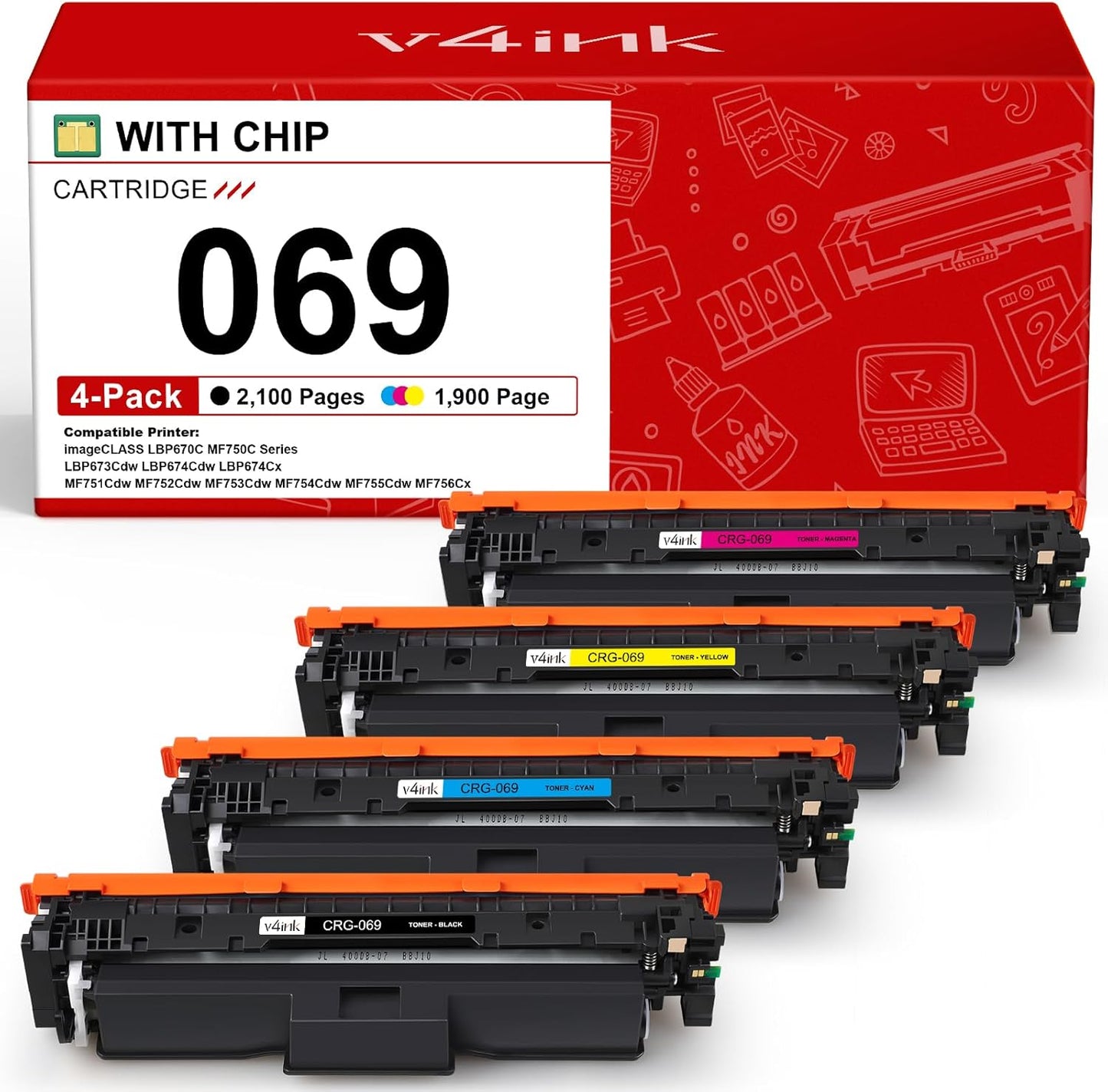 v4ink 069 Toner Cartridge Set for Canon Printers - 4Pack
