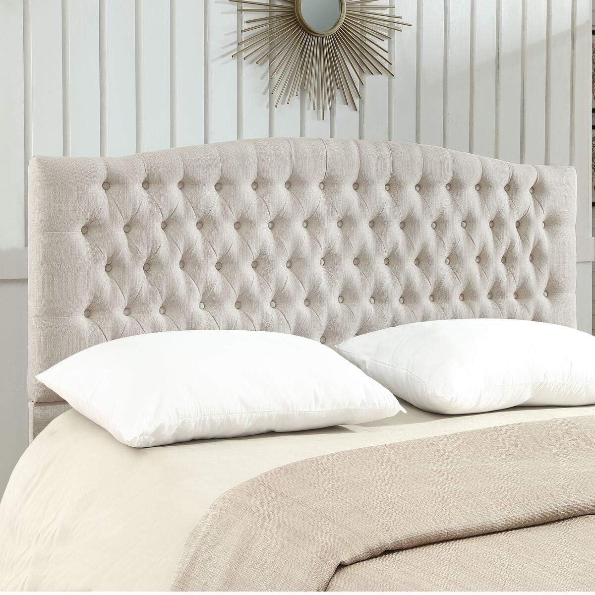 24KF Upholstered Tufted Button Linen Fabric Headboard for King