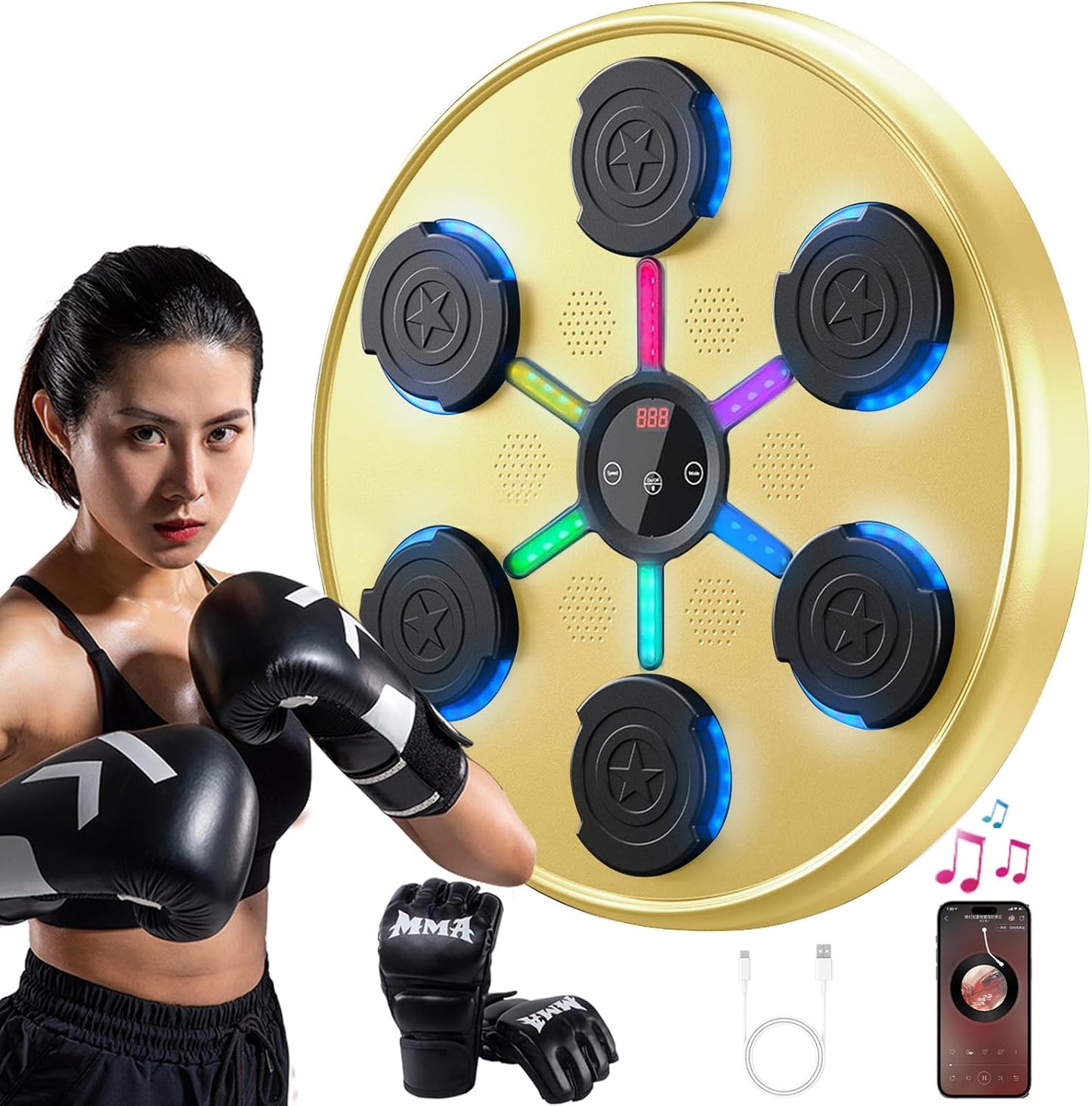 Wall-mounted Music Boxing Trainer - 9 Modes, Smart Screen, LED Lights!