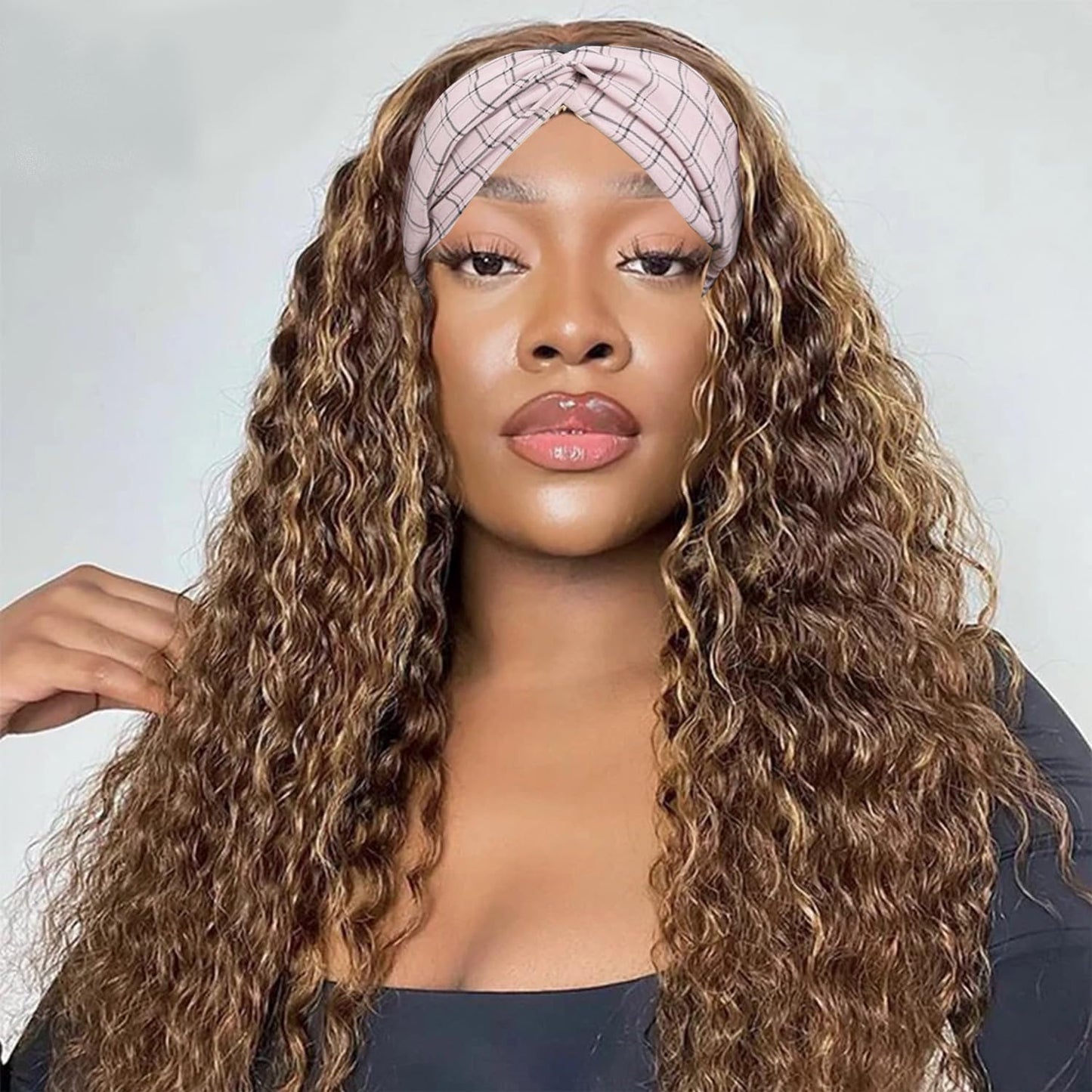 Headband Wig Human Hair Deep Wave 20 Inch for Black Women
