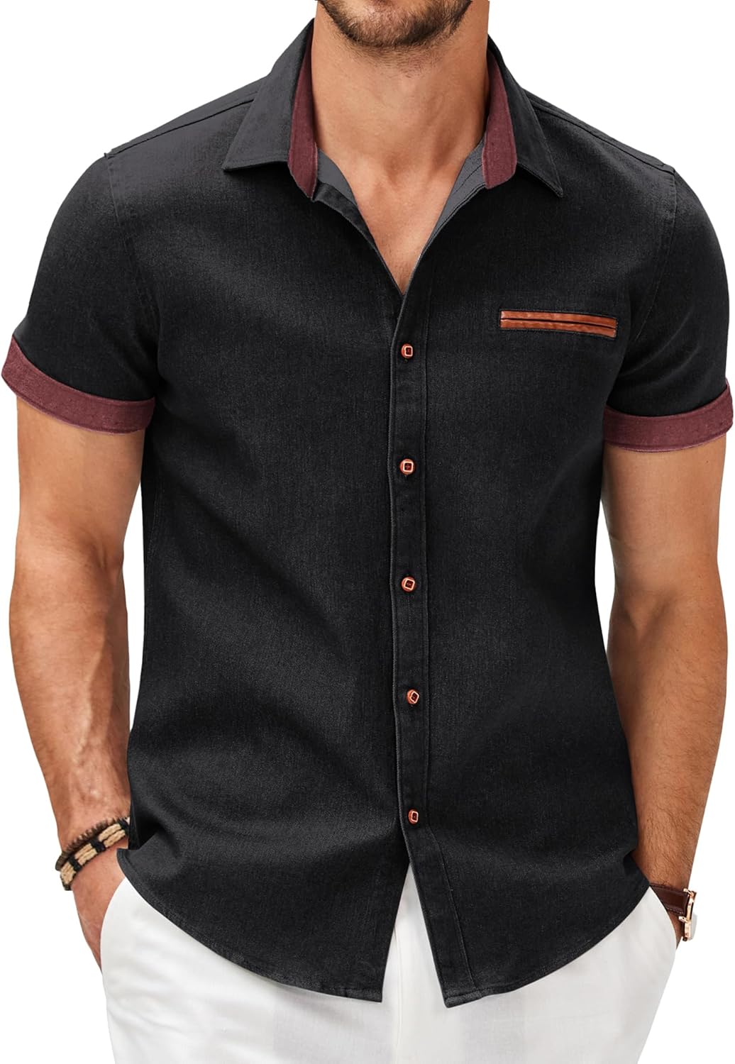 COOFANDY Men's Casual Cotton Short Sleeve Button Down Shirt