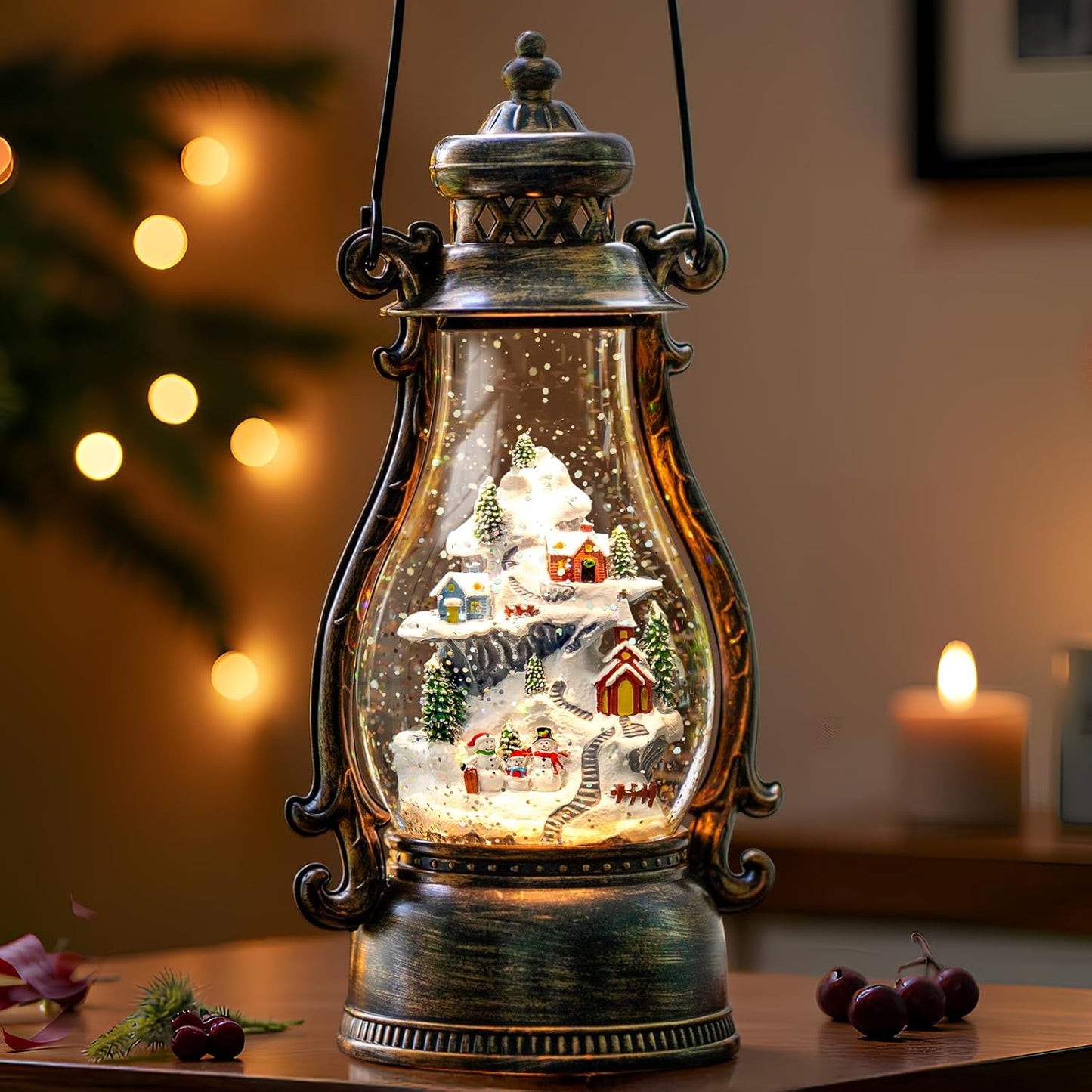 14.2in Christmas Village Lantern with Music & Timer for Decor
