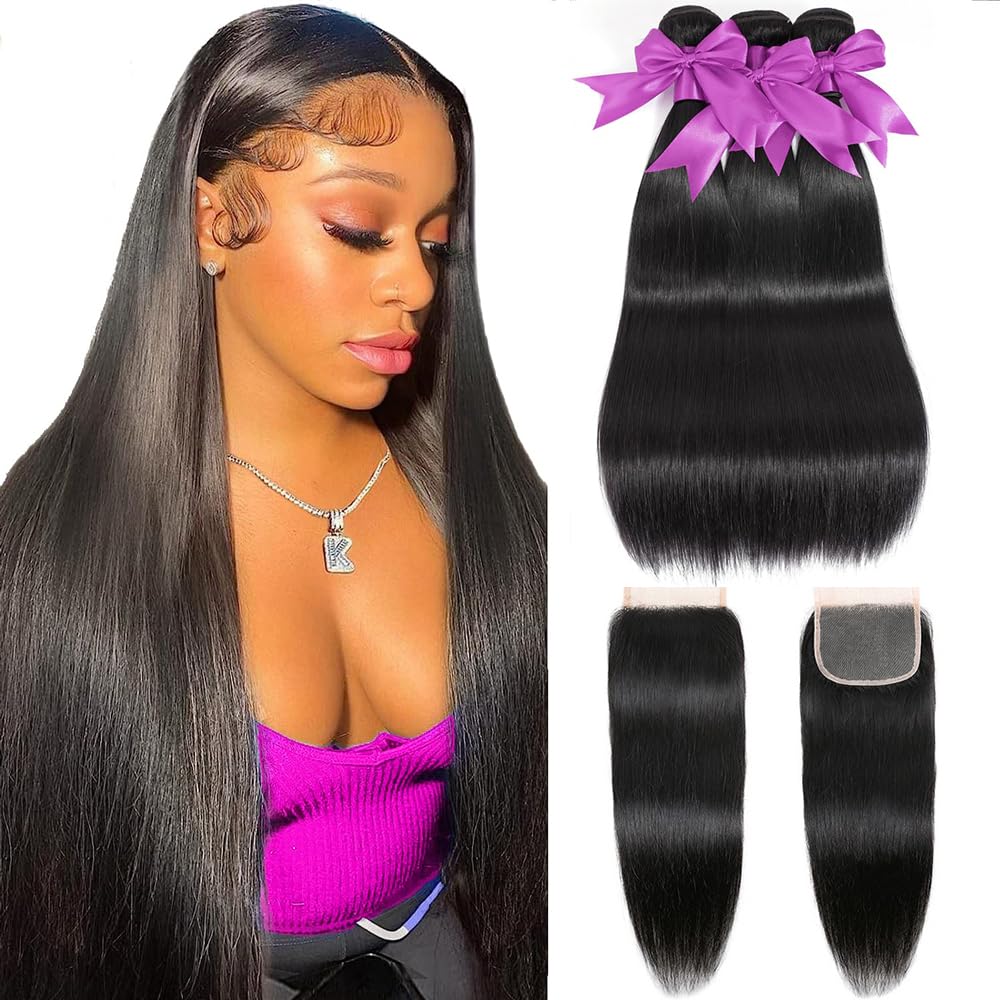 12A Straight Bundles with Closure for Stunning Hair Styles