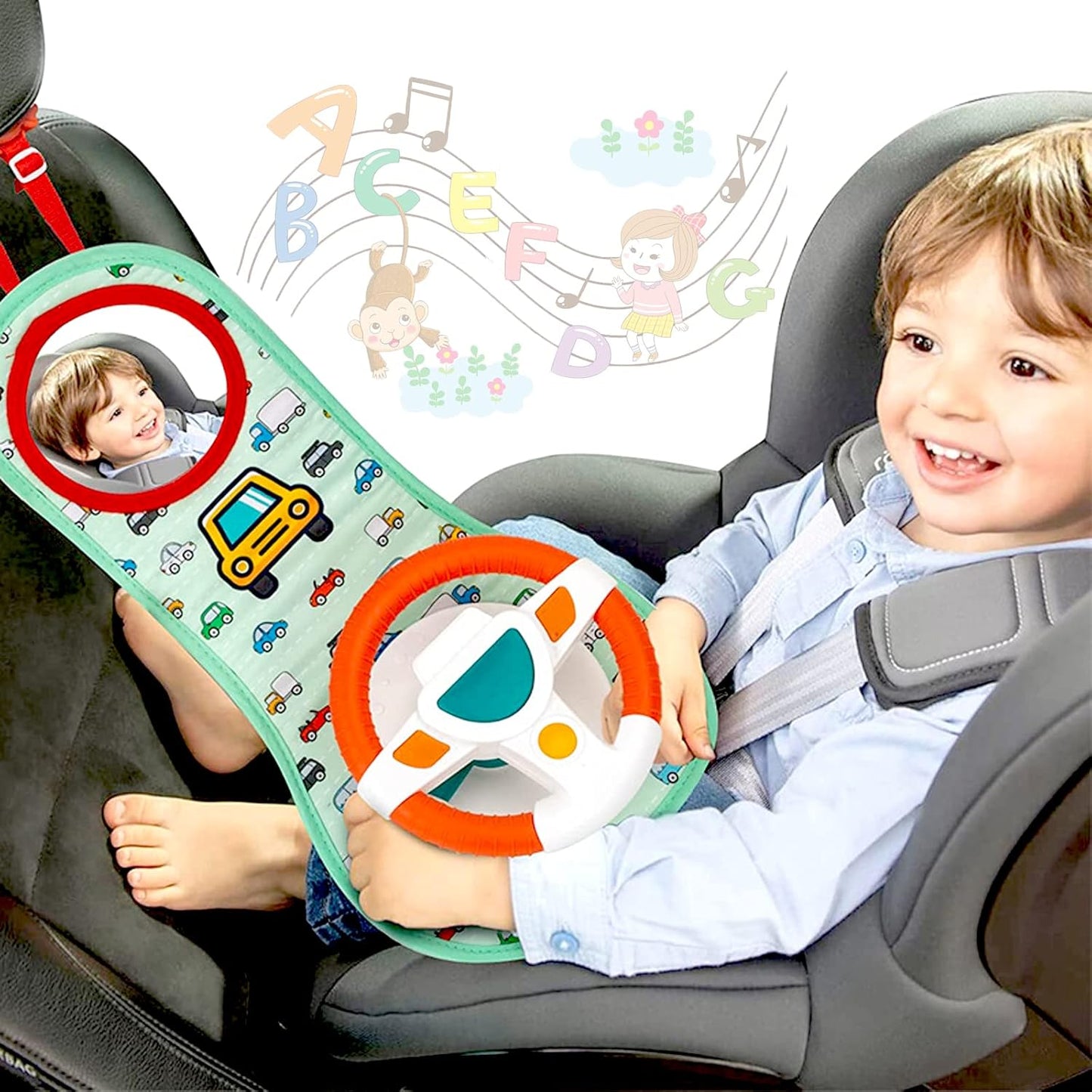 COVTOY Baby Car Seat Toys with Mirror, Music, and Lights