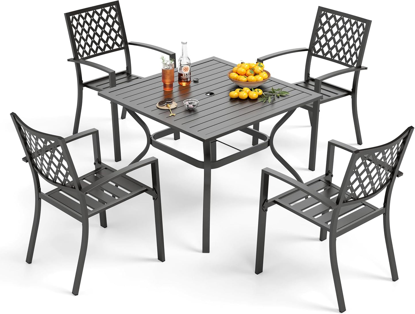 PHI VILLA 5-Piece Metal Patio Outdoor Dining Set for Comfort